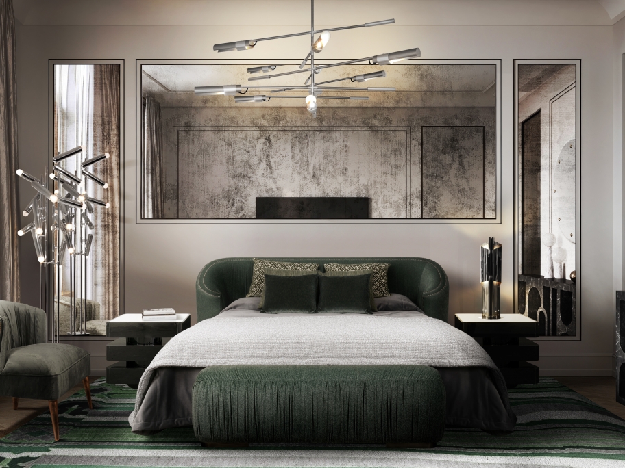 A Bedroom Oasis with the Unique Royalis Rug and Green Hues - Rug'Society
