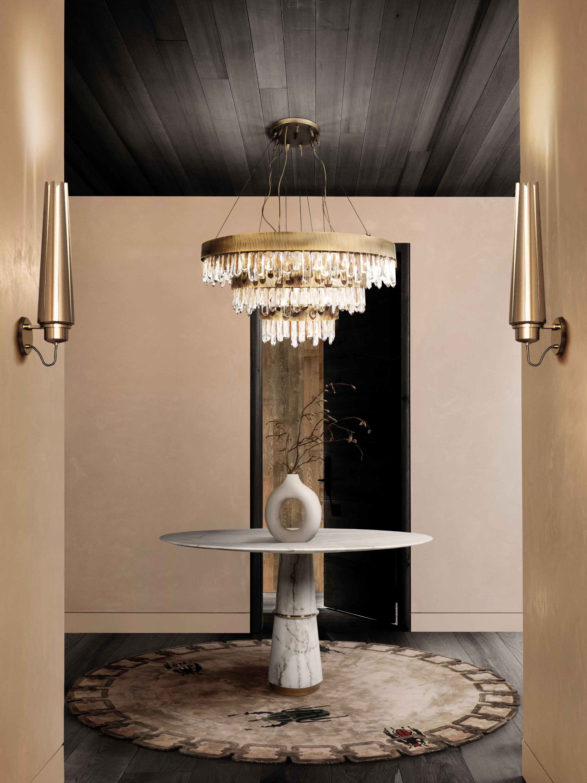 Alluring and Unique Hallway with Golden Bugs&nbsp;Rug by Rug'Society