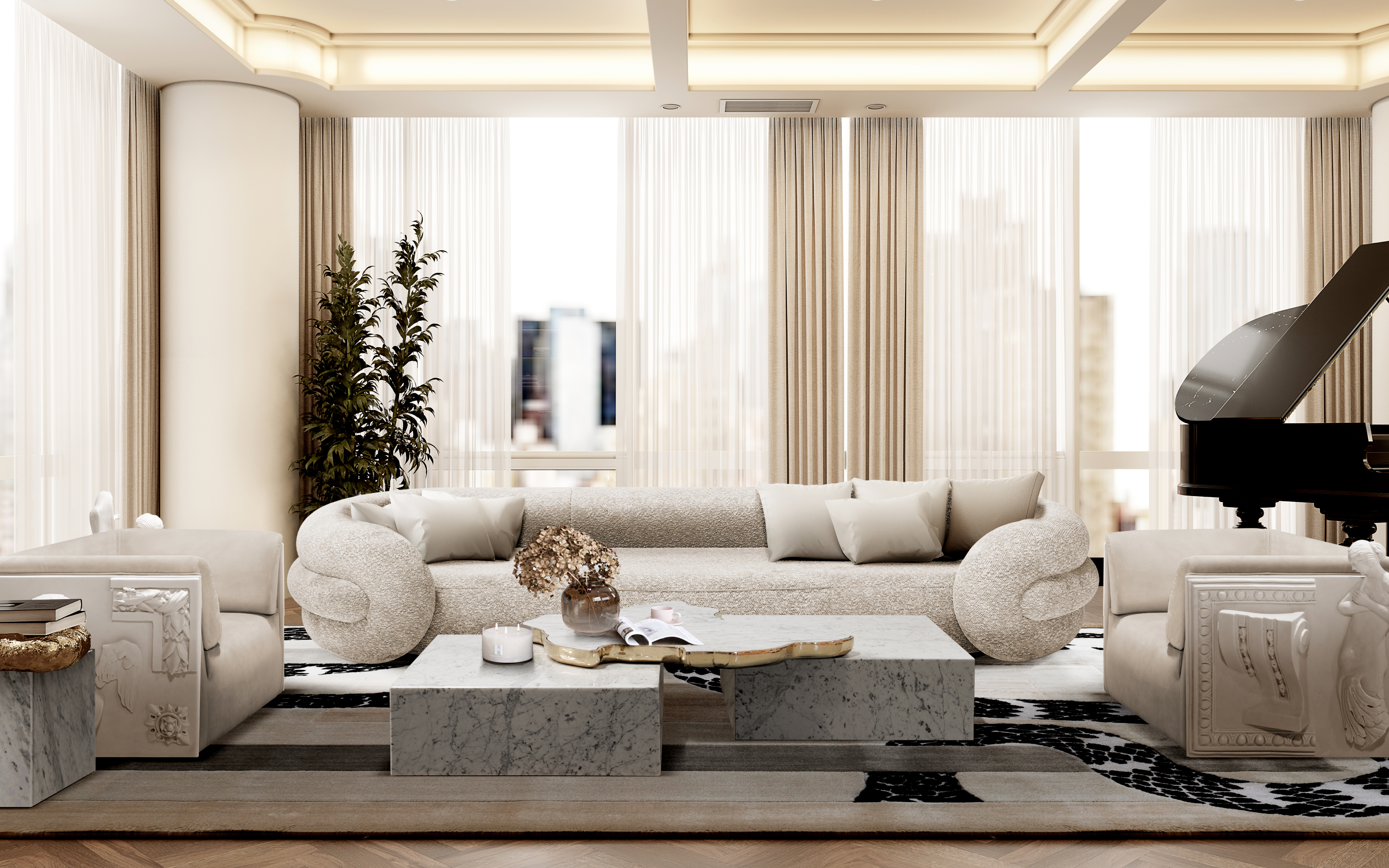 Beautiful and Neutral-toned living room with Imperial Snake&nbsp;rug by Rug'Society