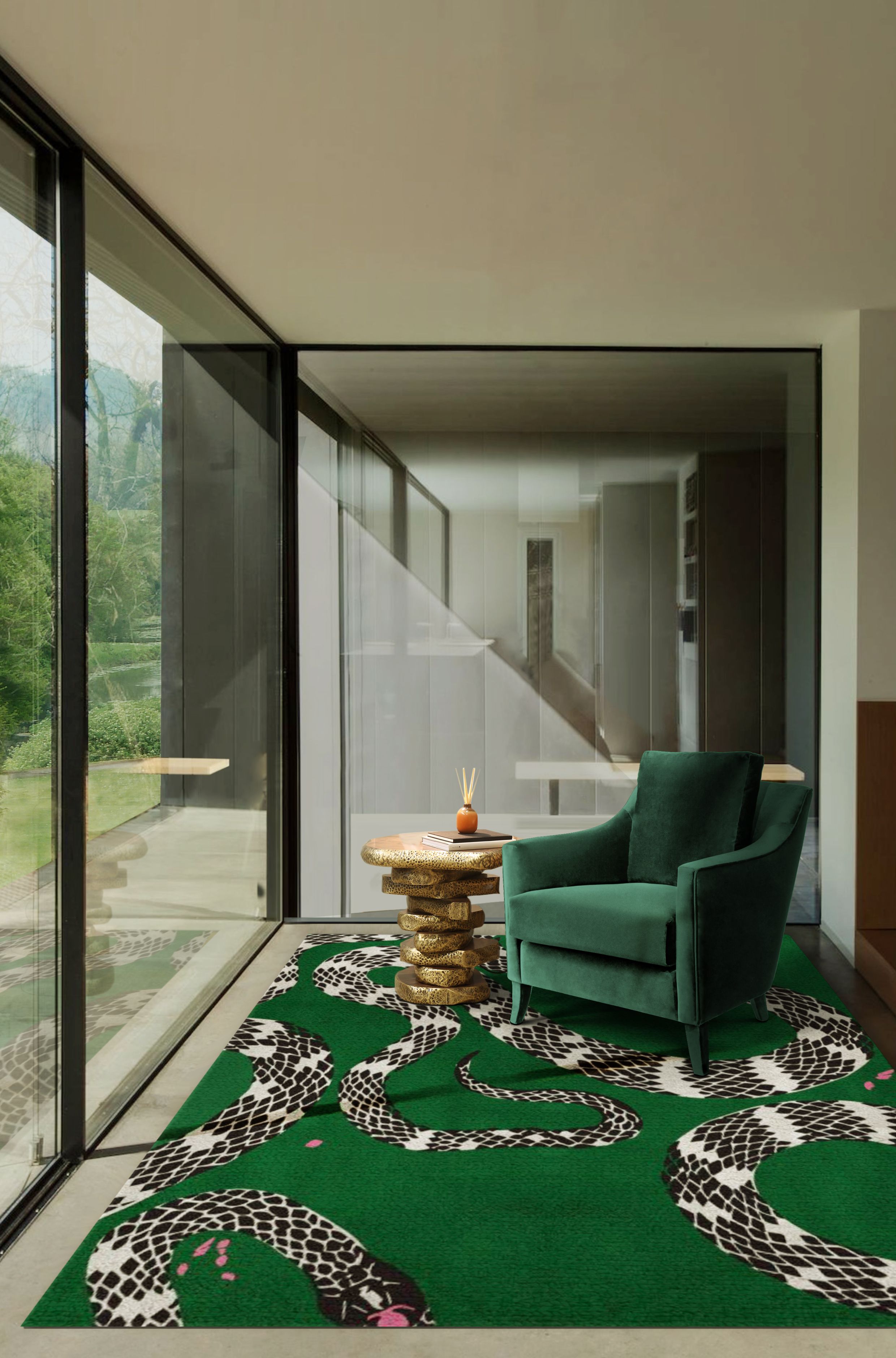 Bright Reading Corner With Snake Botanical&nbsp;Rug by Rug'Society