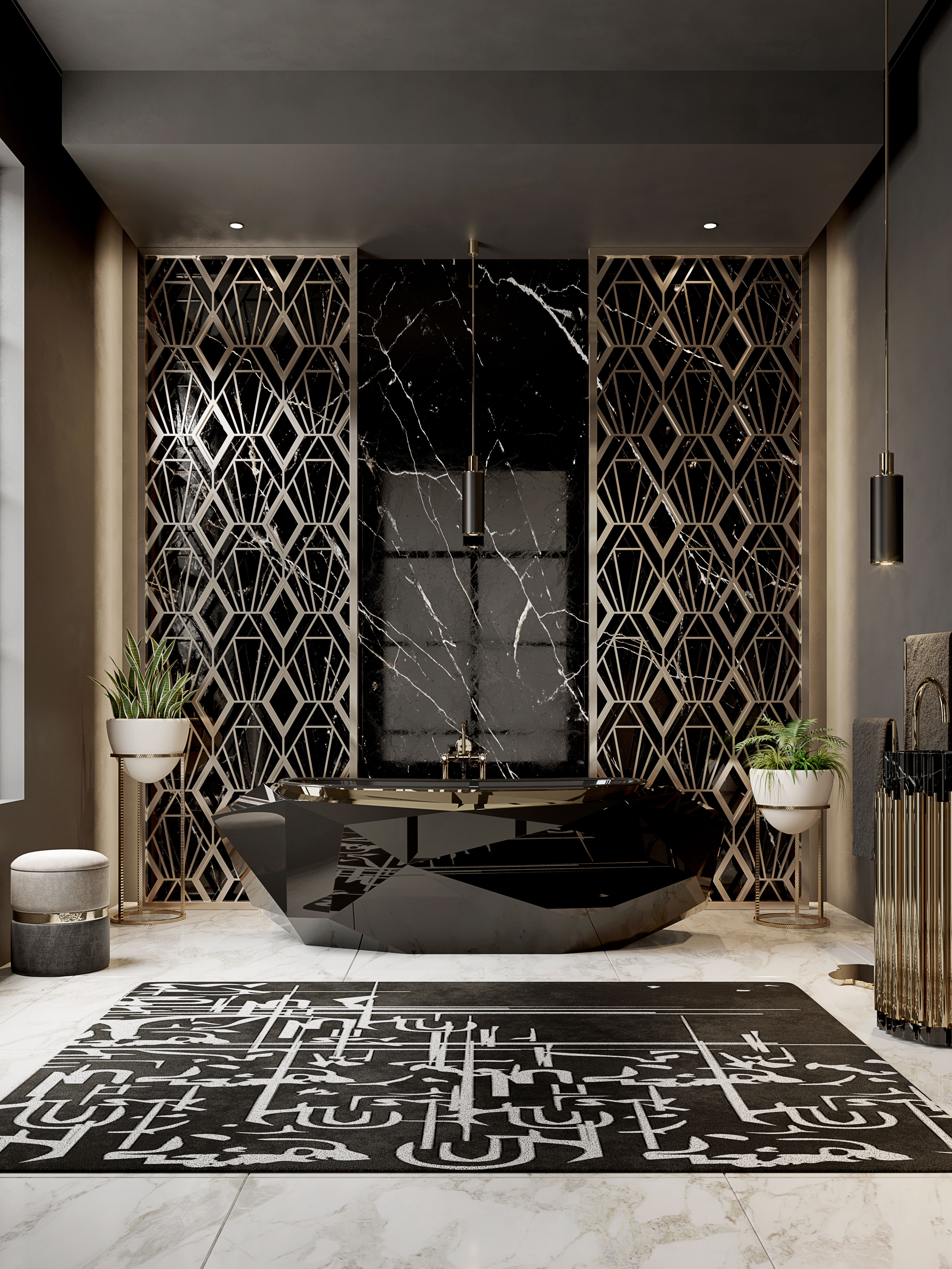 Dashing Bathroom With Black Ink Modern&nbsp;Rug by Rug'Society