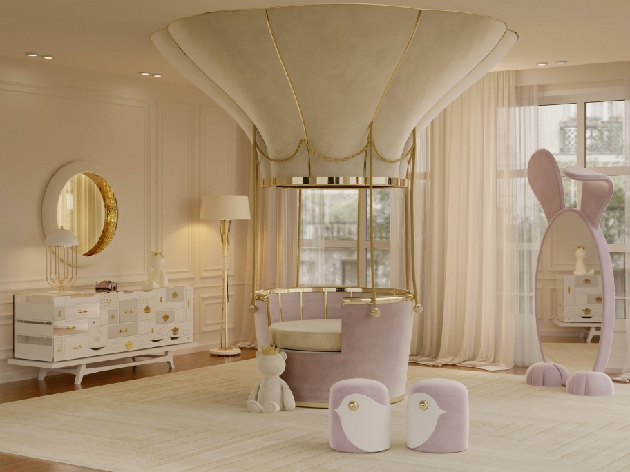 Elegant Dreamy Kids' Bedroom With White Garden Rug - Rug'Society