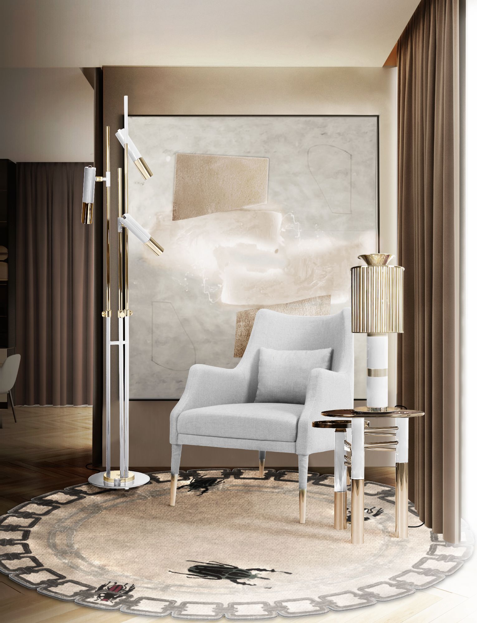 Harmonious Reading Corner With Golden Bugs&nbsp;Rug by Rug'Society