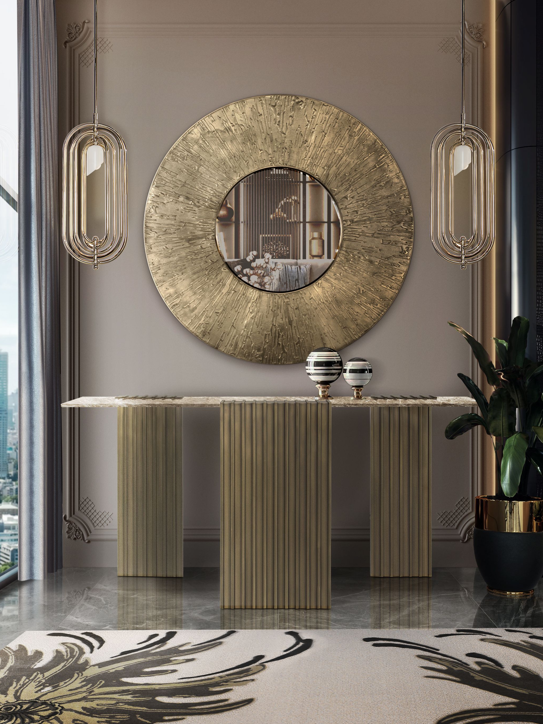 Lavish Hallway Design with Neptuno&nbsp;Rug by Rug'Society