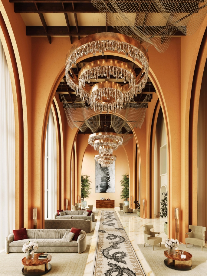 Luxurious Hotel Lobby Design With Redleh II And White Garden Rug - Rug'Society
