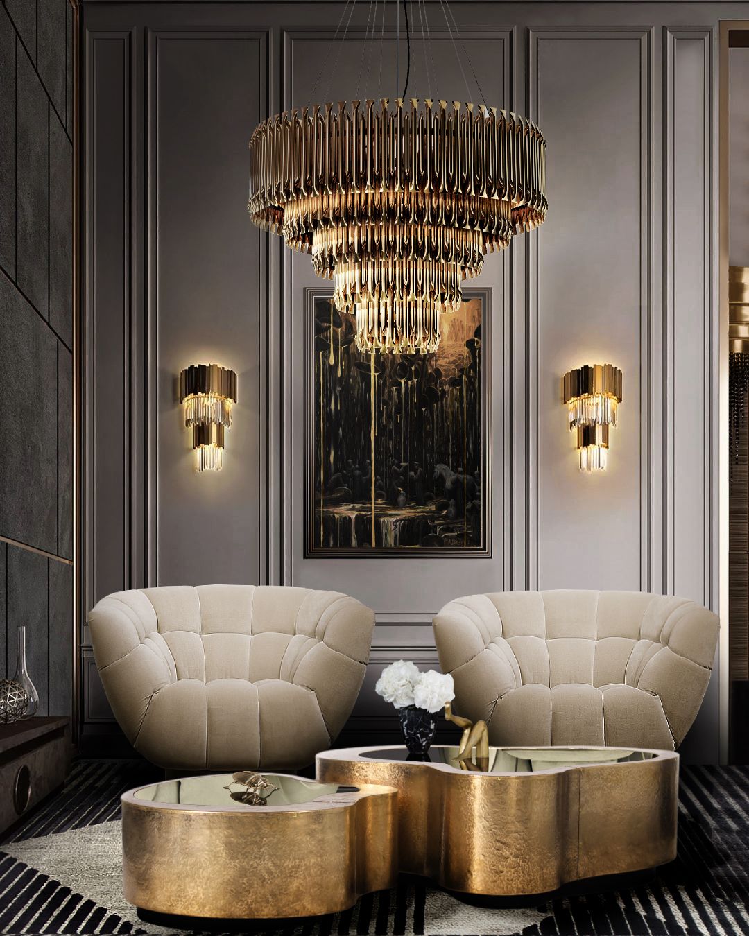 Luxurious Living Room With Air Geometric&nbsp;Rug by Rug'Society
