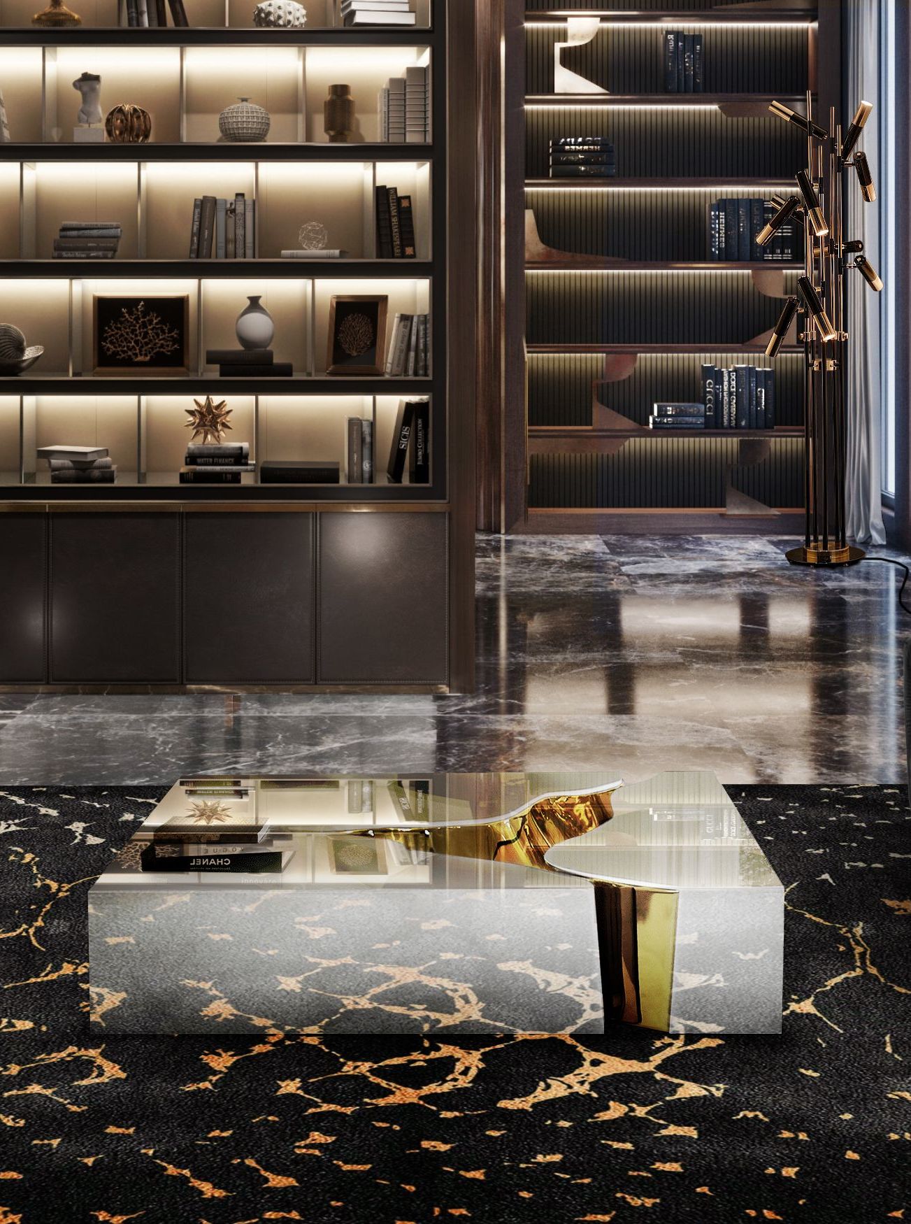 Luxurious Living Room With Black Version Of Meta&nbsp;Rug by Rug'Society