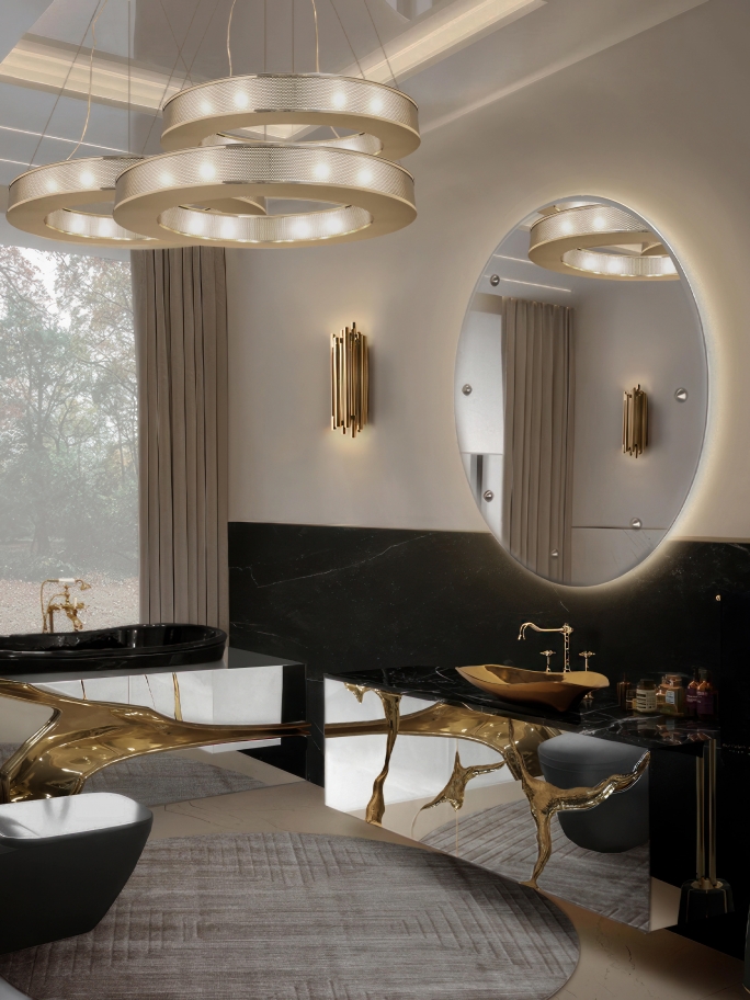 Luxury Bathroom Design With The White Garden Round Rug - Rug'Society