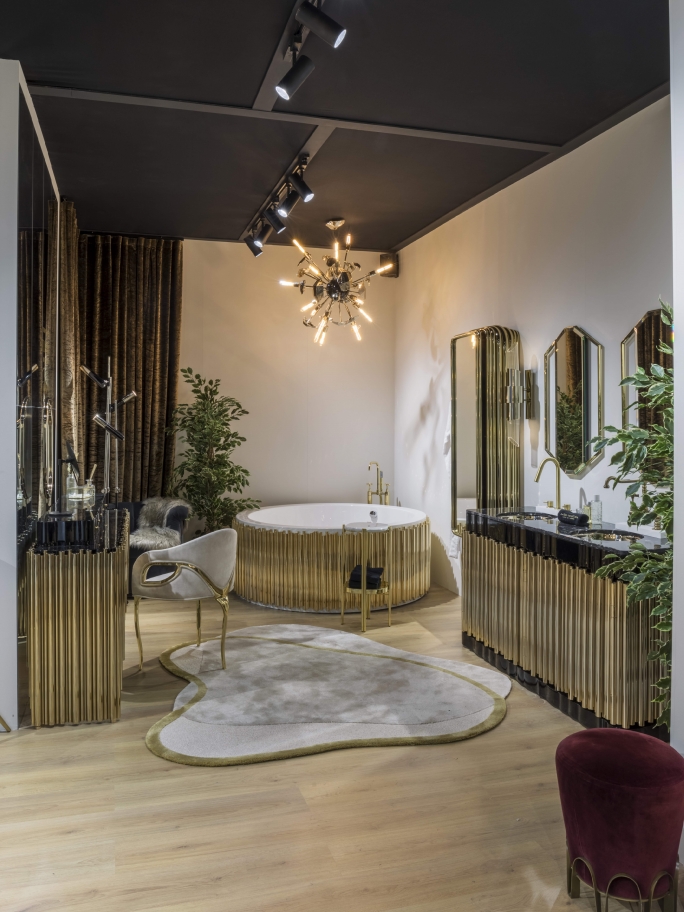 Luxury Gold Tones Bathroom Design With Blush&nbsp;Rug by Rug'Society
