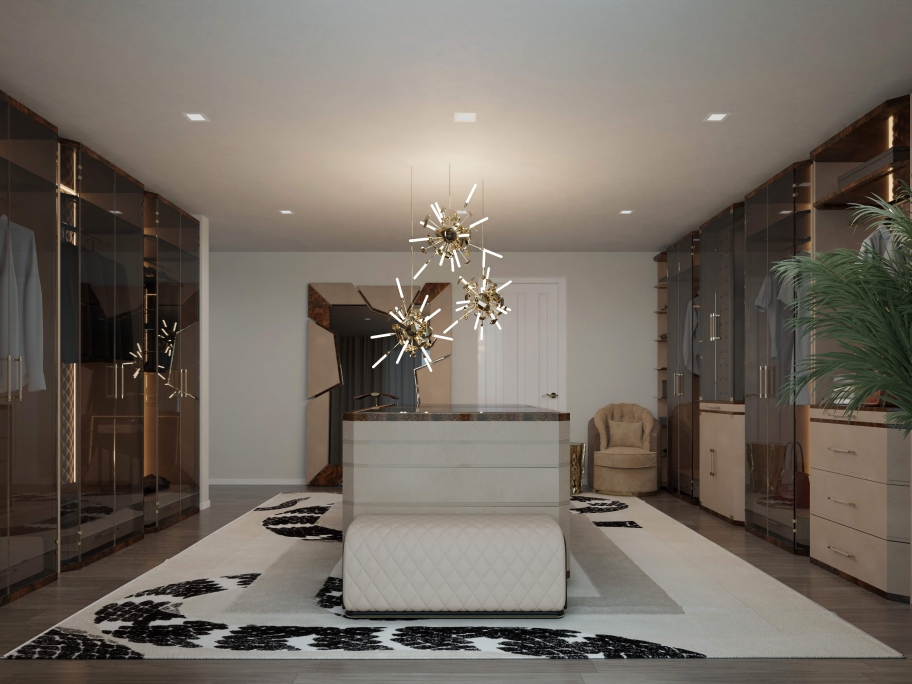 Luxury Neutral Tones Closet Design With Imperial Snake Rug - Rug'Society