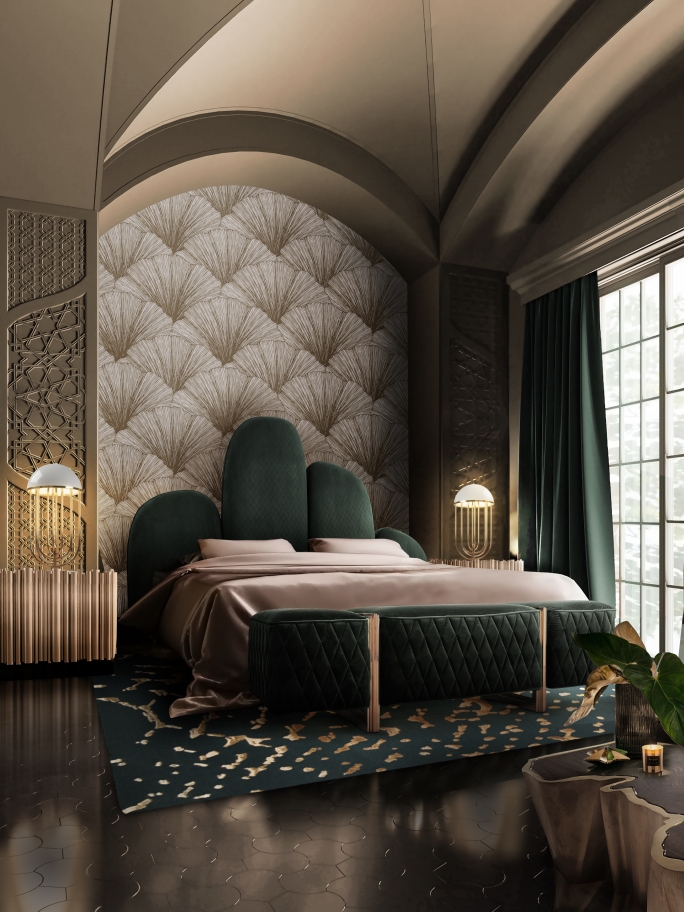 Majestic Bedroom With Meta Botanical&nbsp;Rug by Rug'Society