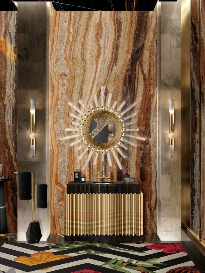 MAJESTIC GOLDEN BATHROOM WITH HANDCRAFTED SAVANA&nbsp;RUG by Rug'Society