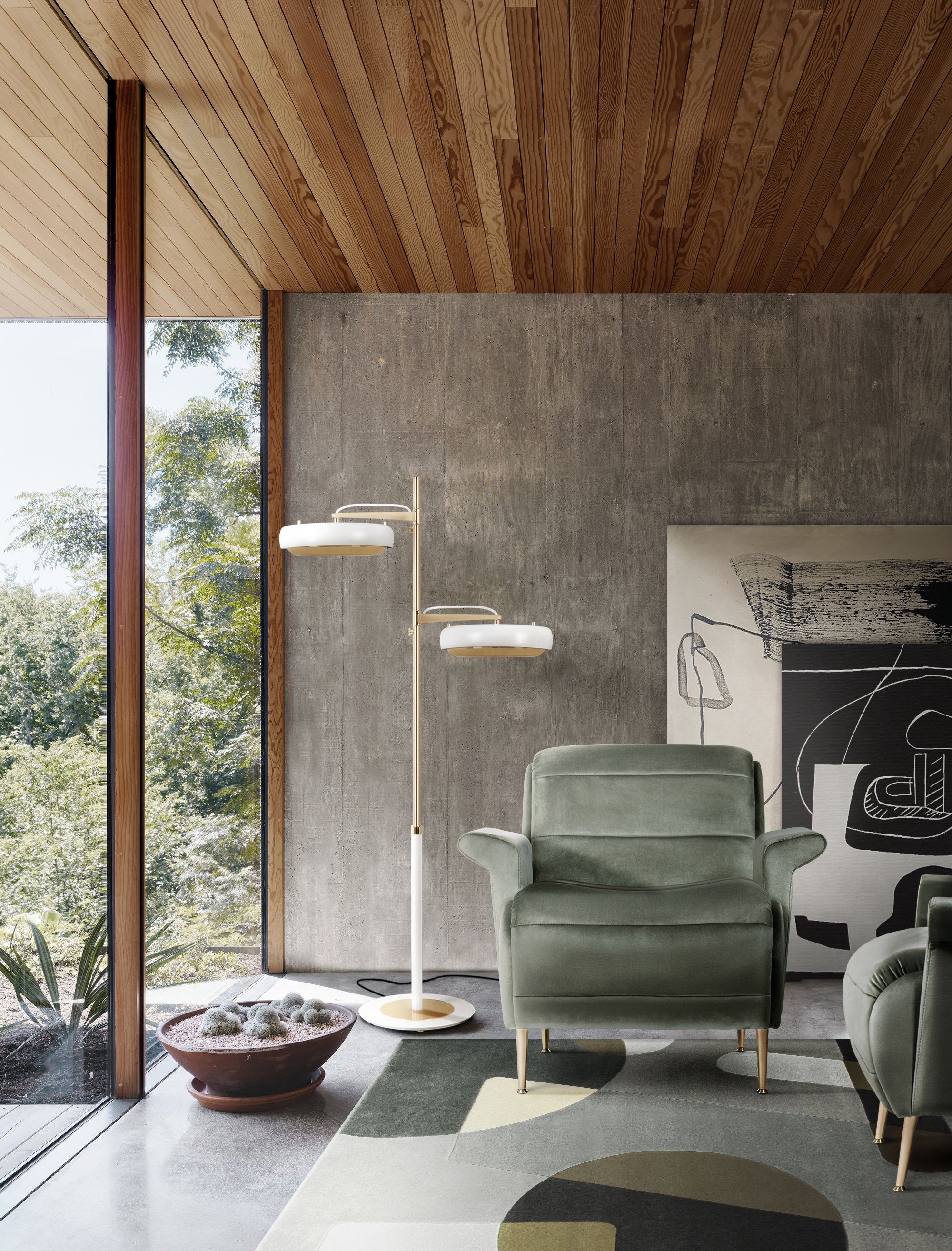Mid-Century Living Room With Joh Geometric&nbsp;Rug by Rug'Society