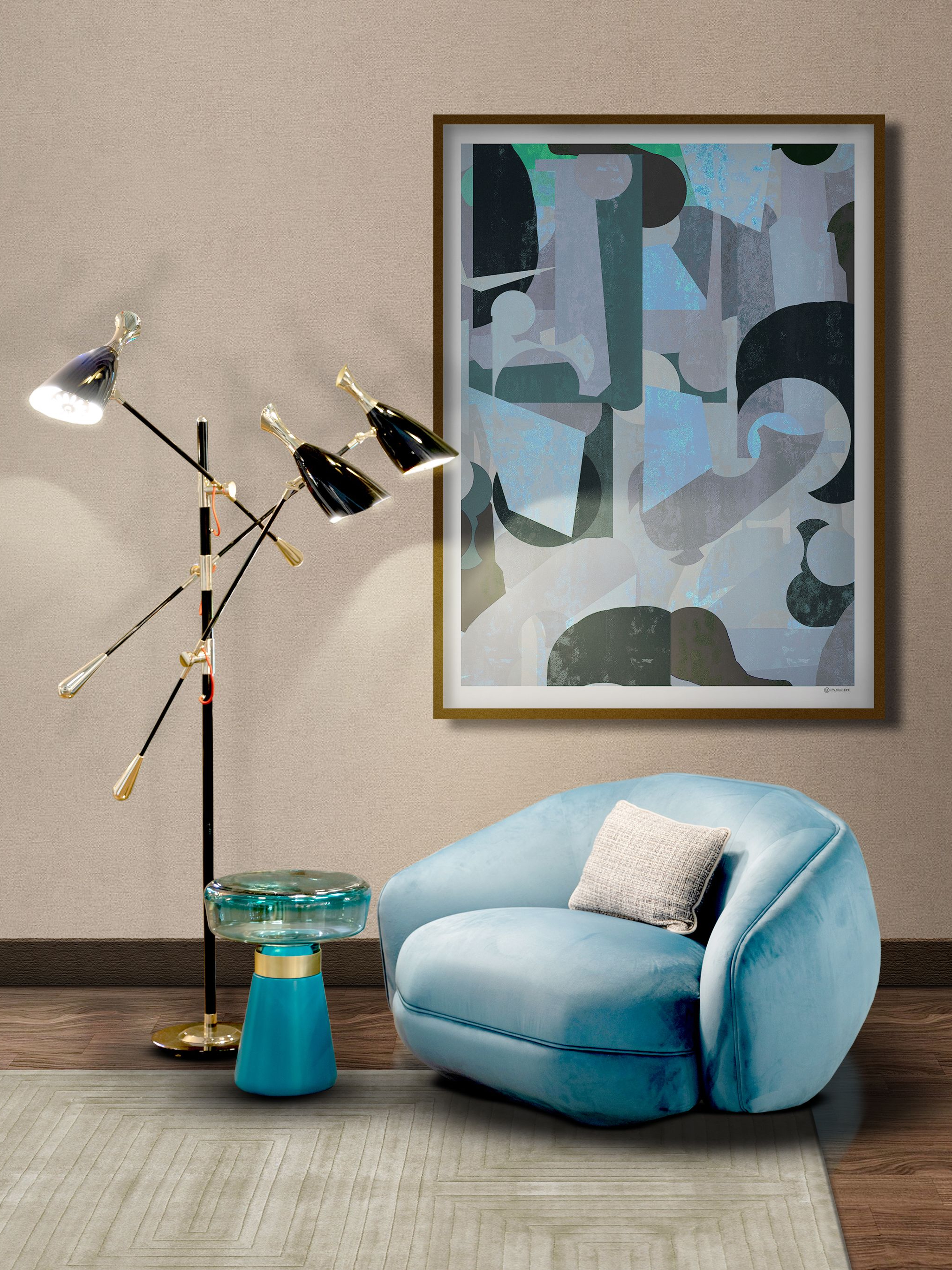 Mid-Century Reading Corner With Clean Lines and White Garden&nbsp;Rug by Rug'Society