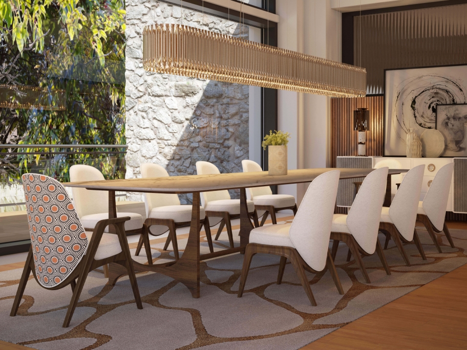 Mid-Century Warm Tones Dining Room With Cell&nbsp;Rug by Rug'Society
