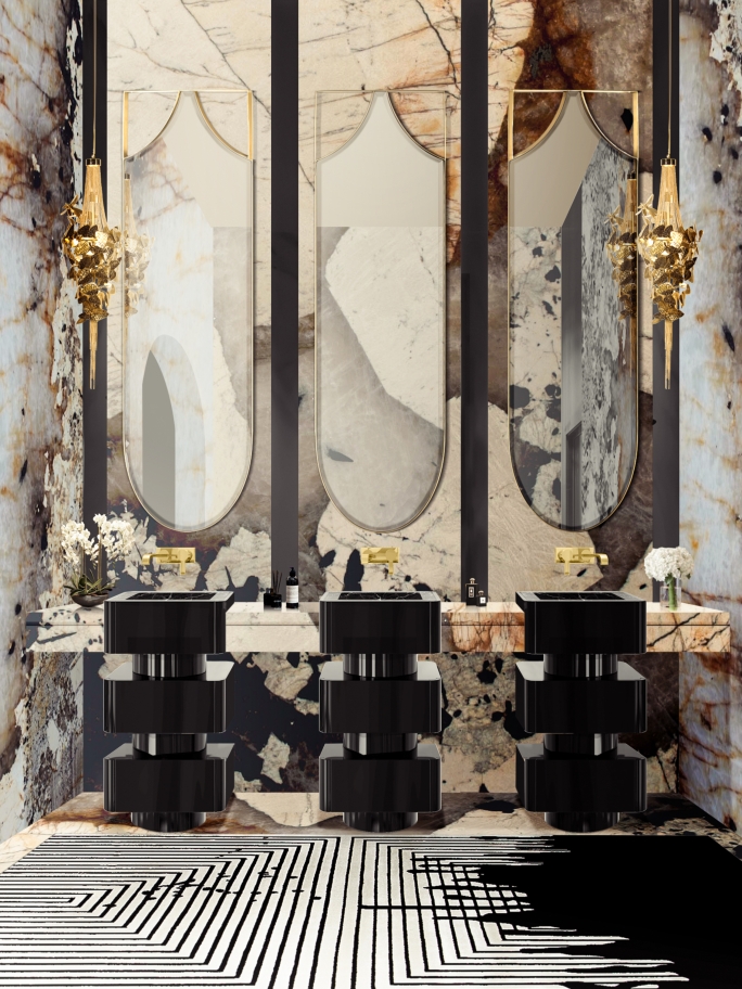 Modern and Sophisticated Marble Bathroom with Valencia&nbsp;Rug by Rug'Society