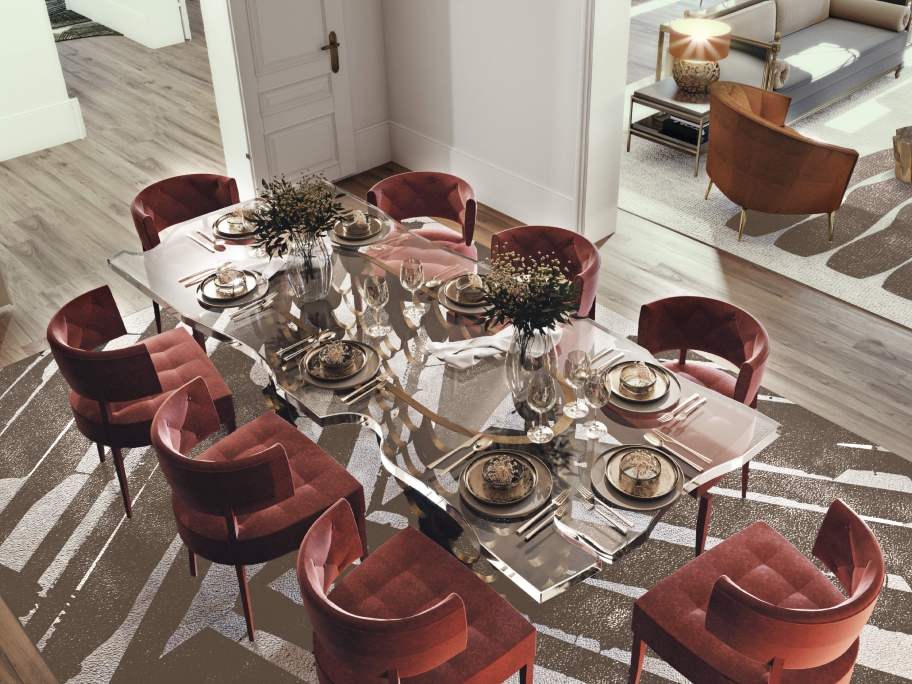 Modern Bold Dining Room With Palm Rug - Rug'Society