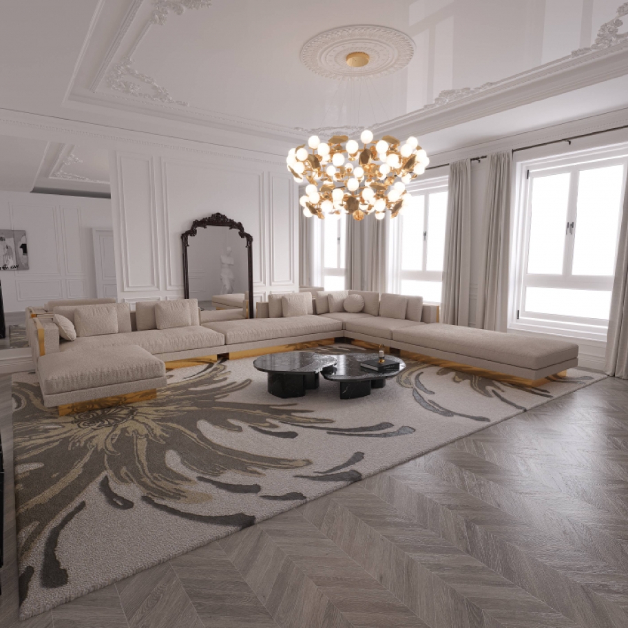 Modern Classic Neutral Tones Living Room With Neptuno Rug - Rug'Society
