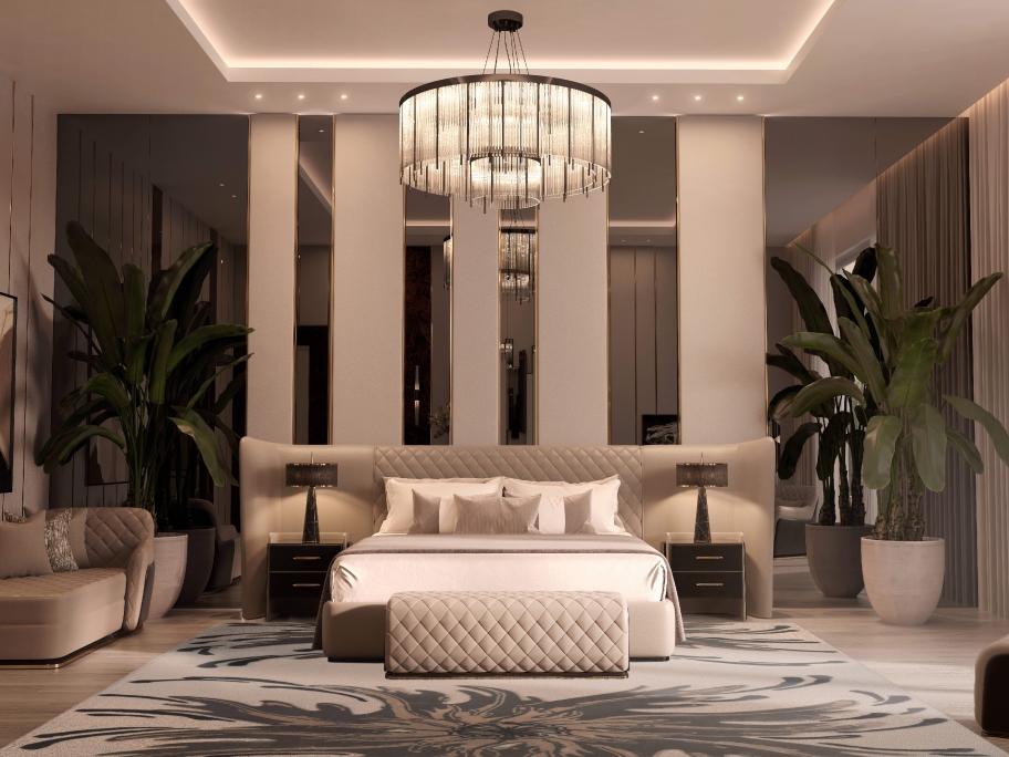 Modern Luxury Bedroom With Neptuno Rug - Rug'Society