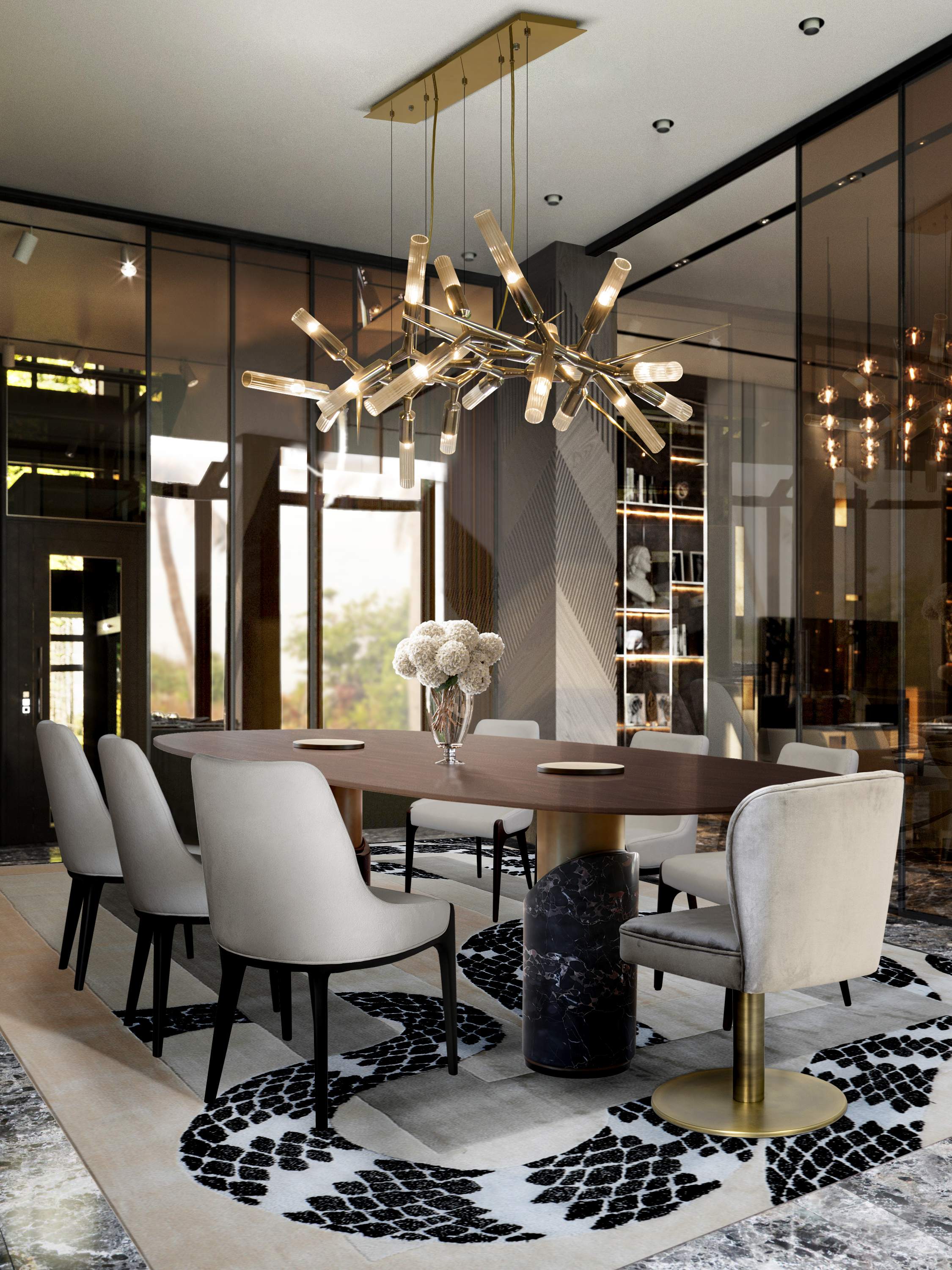 MODERN LUXURY DINING ROOM WITH THE IMPERIAL SNAKE&nbsp;RUG by Rug'Society