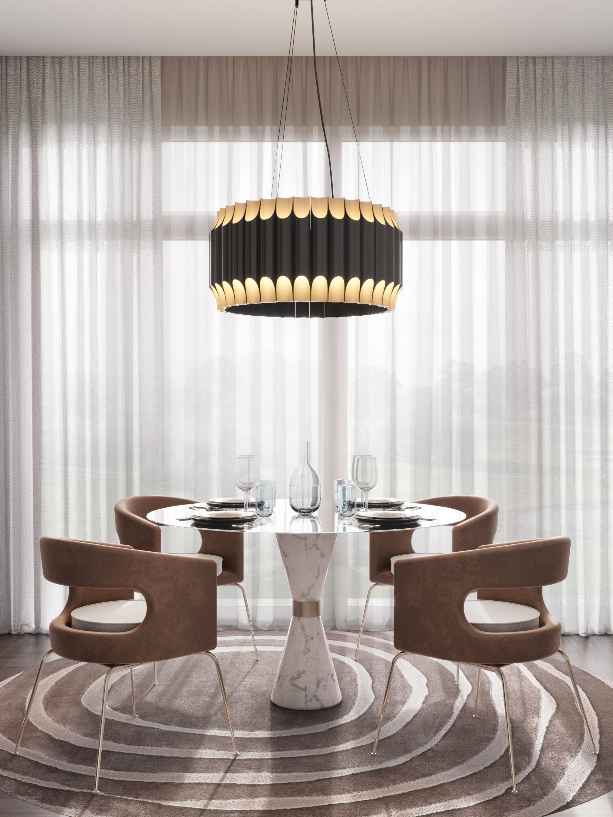 Modern Mid-Century Dining Room With Neutral Version of The Eye&nbsp;Rug by Rug'Society