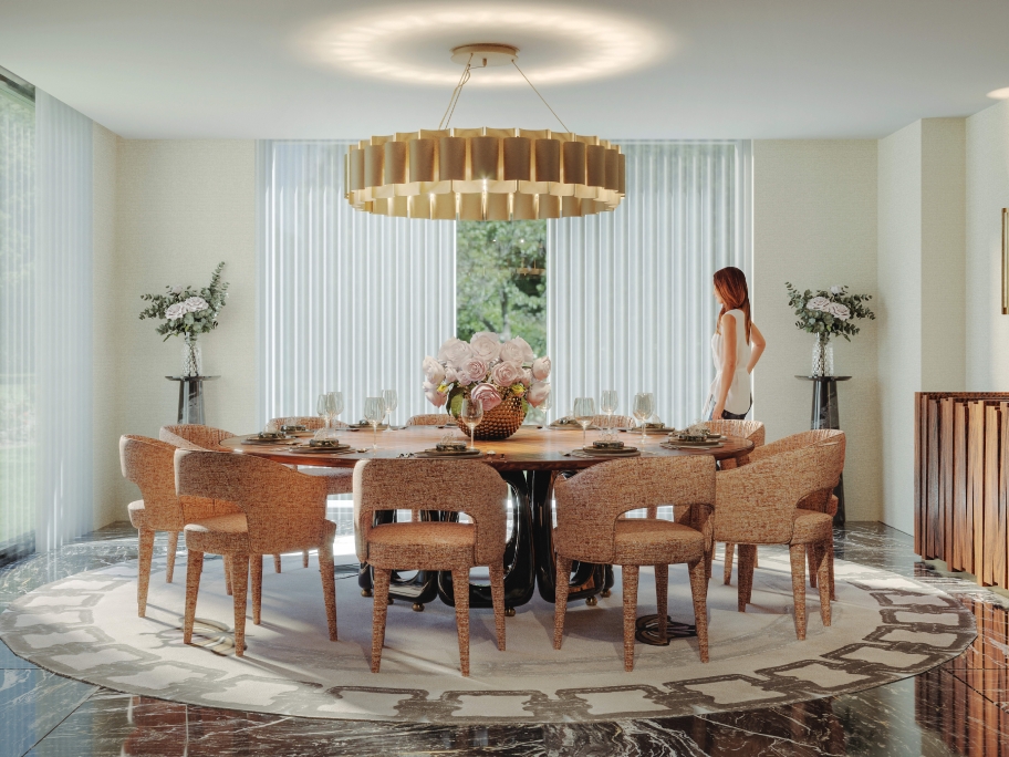 Modern Neutral Dining Room With Metamorphosis Rug - Rug'Society