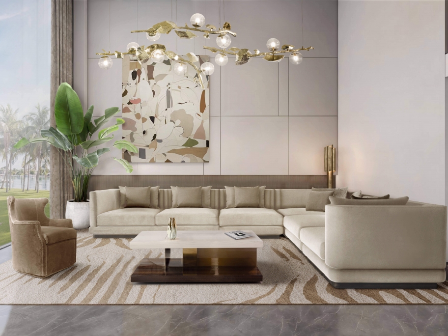Nature-Inspired Luxury Living Room With Kotta Rug - Rug'Society