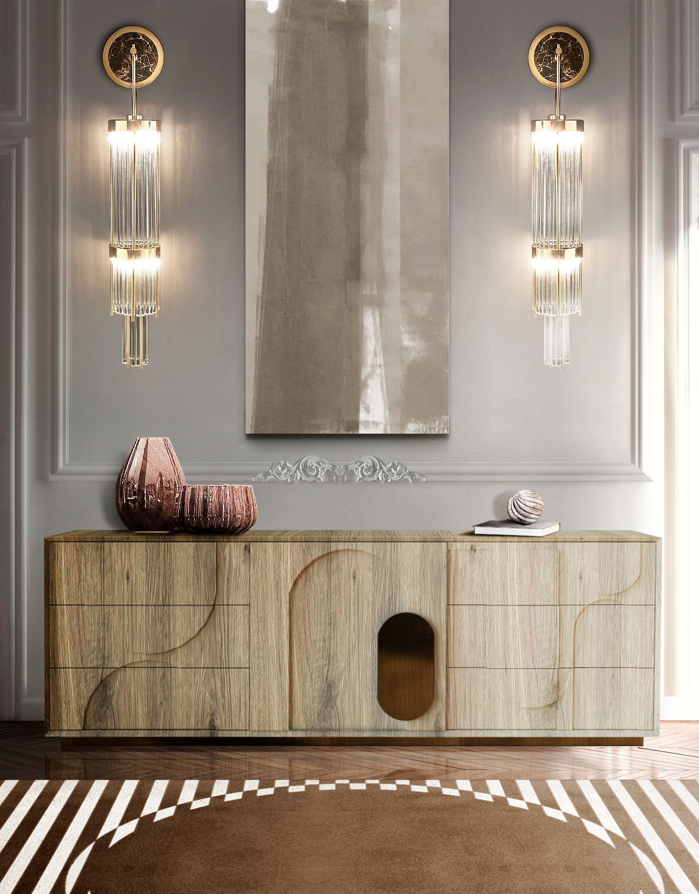 Neutral Hallway With Ocli Geometric&nbsp;Rug by Rug'Society