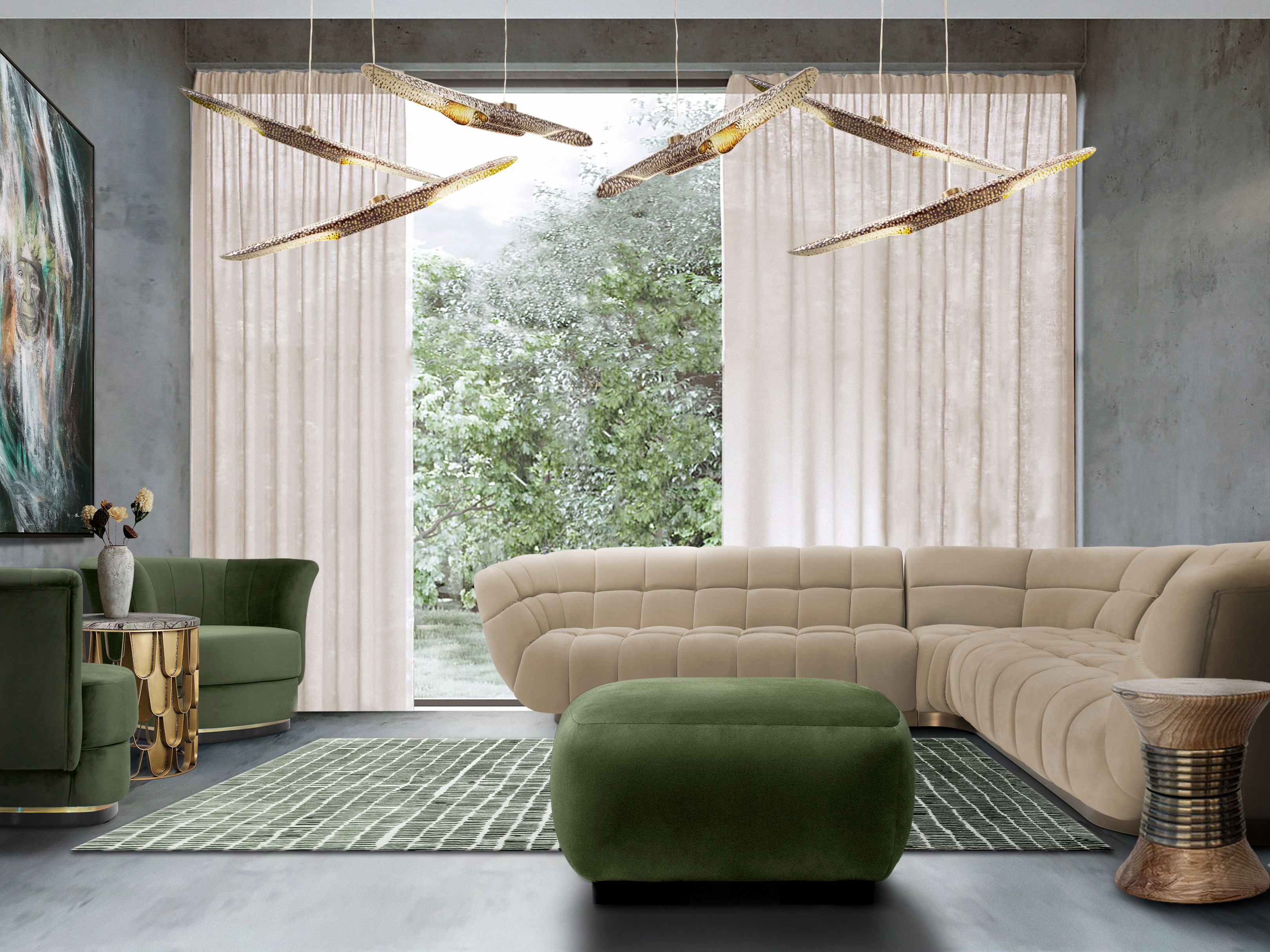 Neutral Living Room With Natural Pop of&nbsp;Greens by Rug'Society