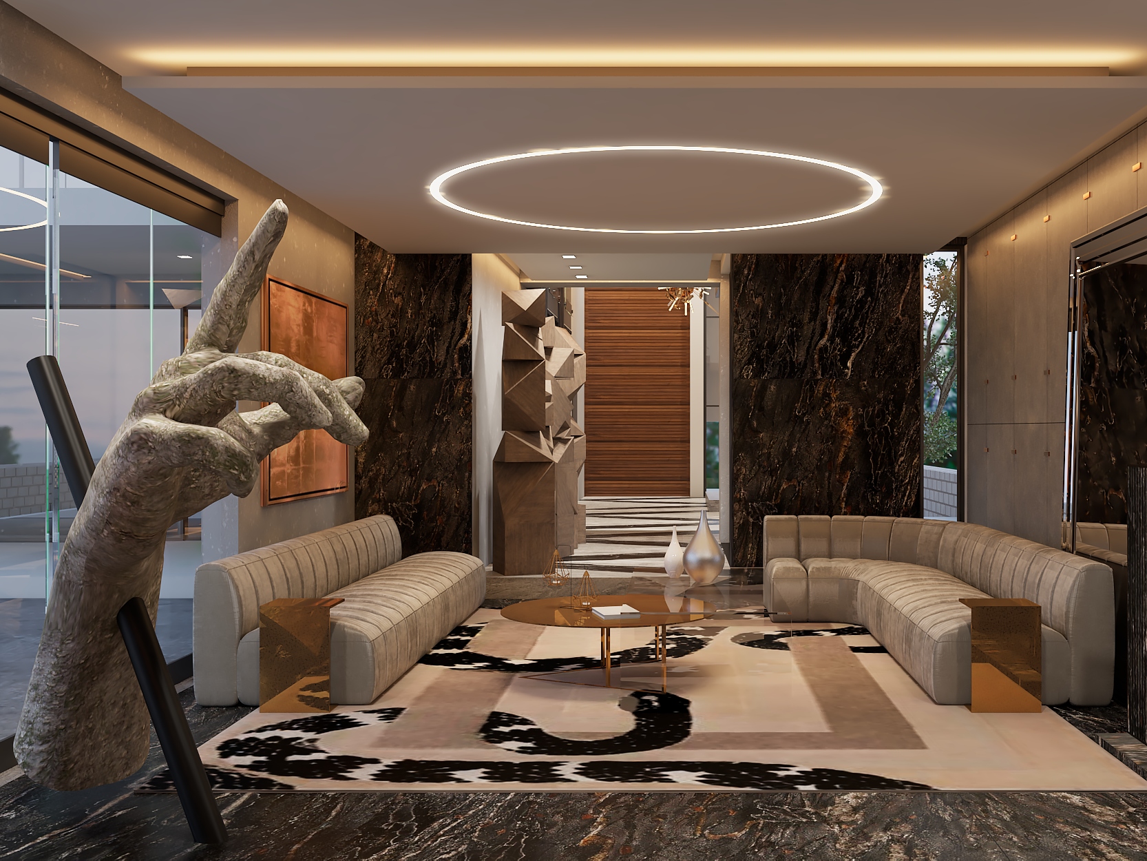 Neutral Modern Living Room With Imperial Snake&nbsp;Rug by Rug'Society