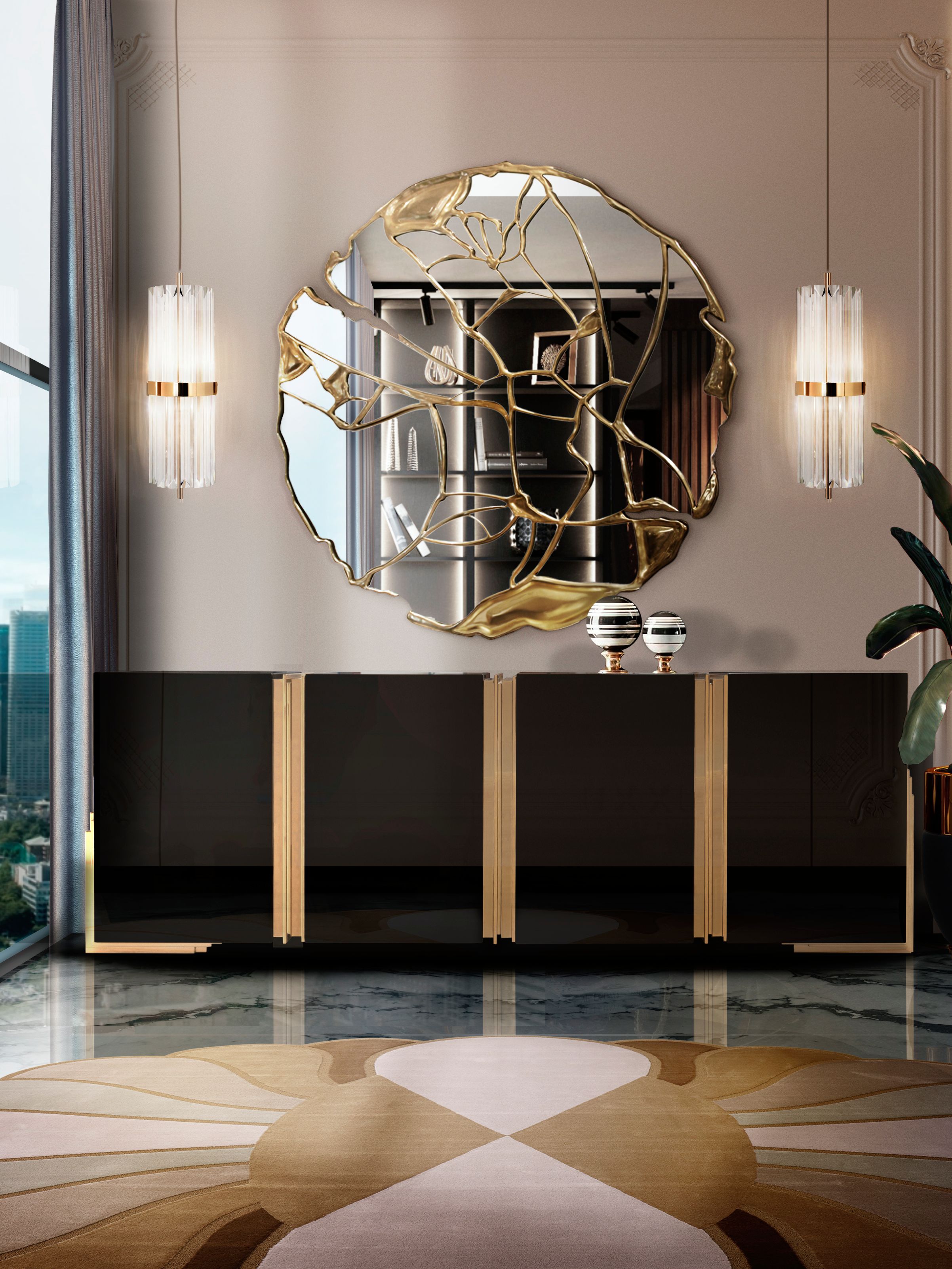 Opulent hall design with the MERMAID&nbsp;RUG by Rug'Society