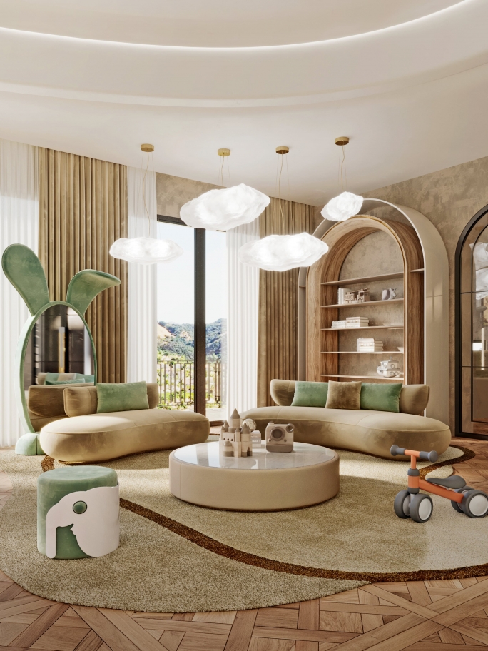 Pastel Tones Serene Kid's Bedroom With Blush Rug - Rug'Society