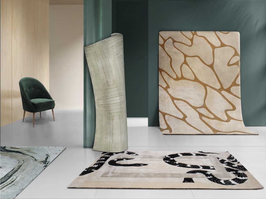 Rug'Society Combination with CELL Rug, AGATHA Rug, IMPERIAL SNAKE Rug, and WHITE GARDEN&nbsp;Rug by Rug'Society