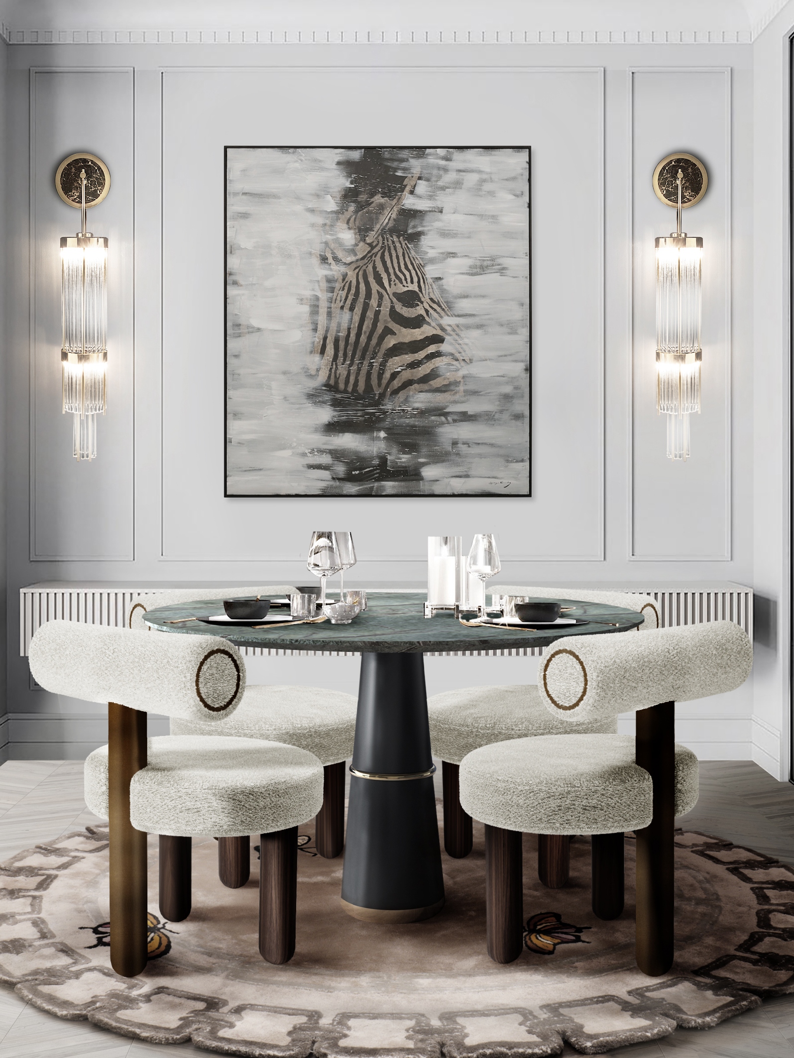 small Contemporary dining room with the METAMORPHOSIS&nbsp;RUG by Rug'Society