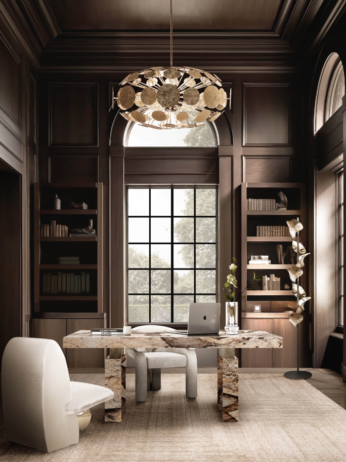 Sophisticated Classic Office With White Garden Rug - Rug'Society