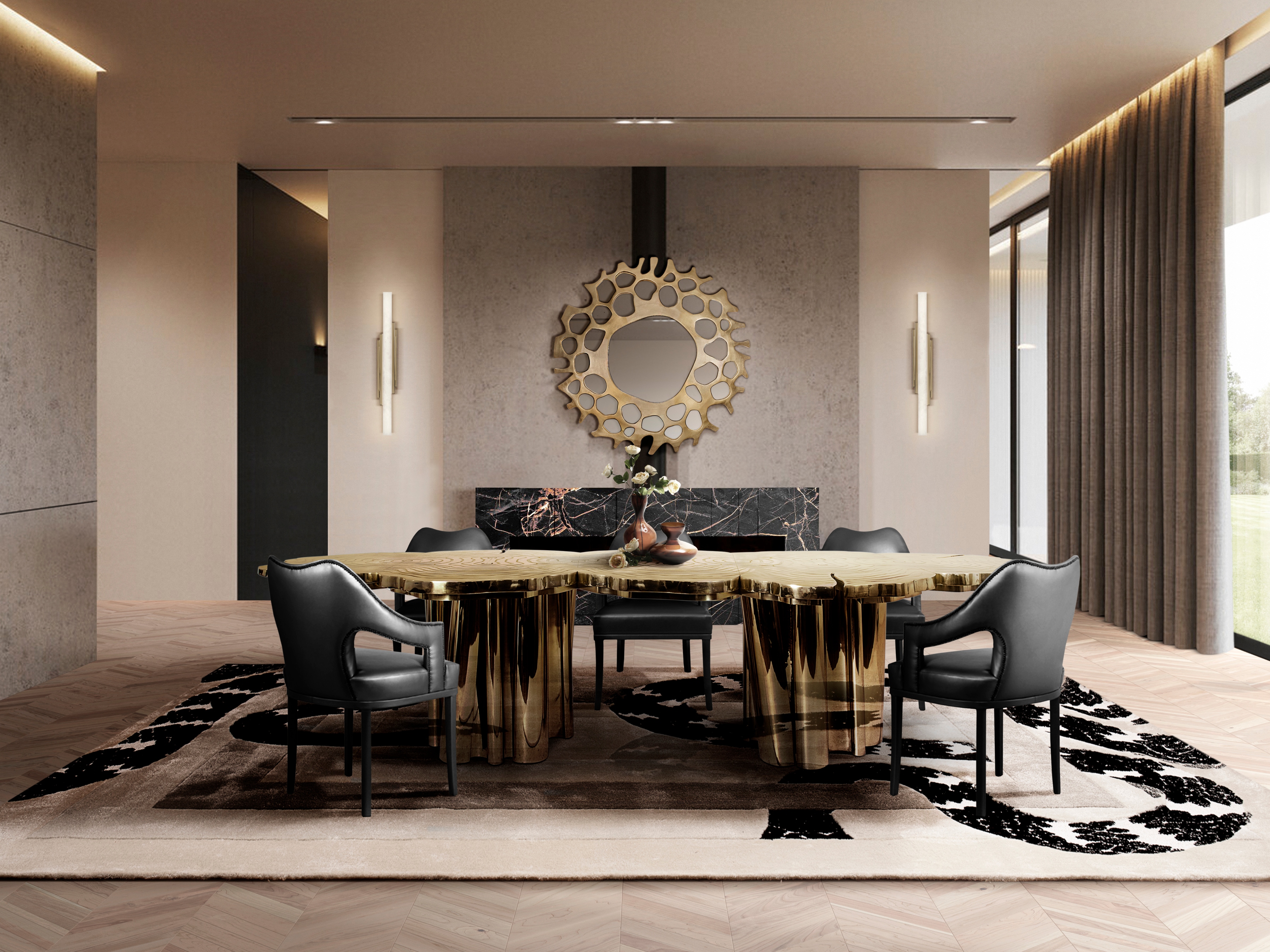 Sophisticated Contemporary Dining Room With Imperial Snake&nbsp;Rug by Rug'Society