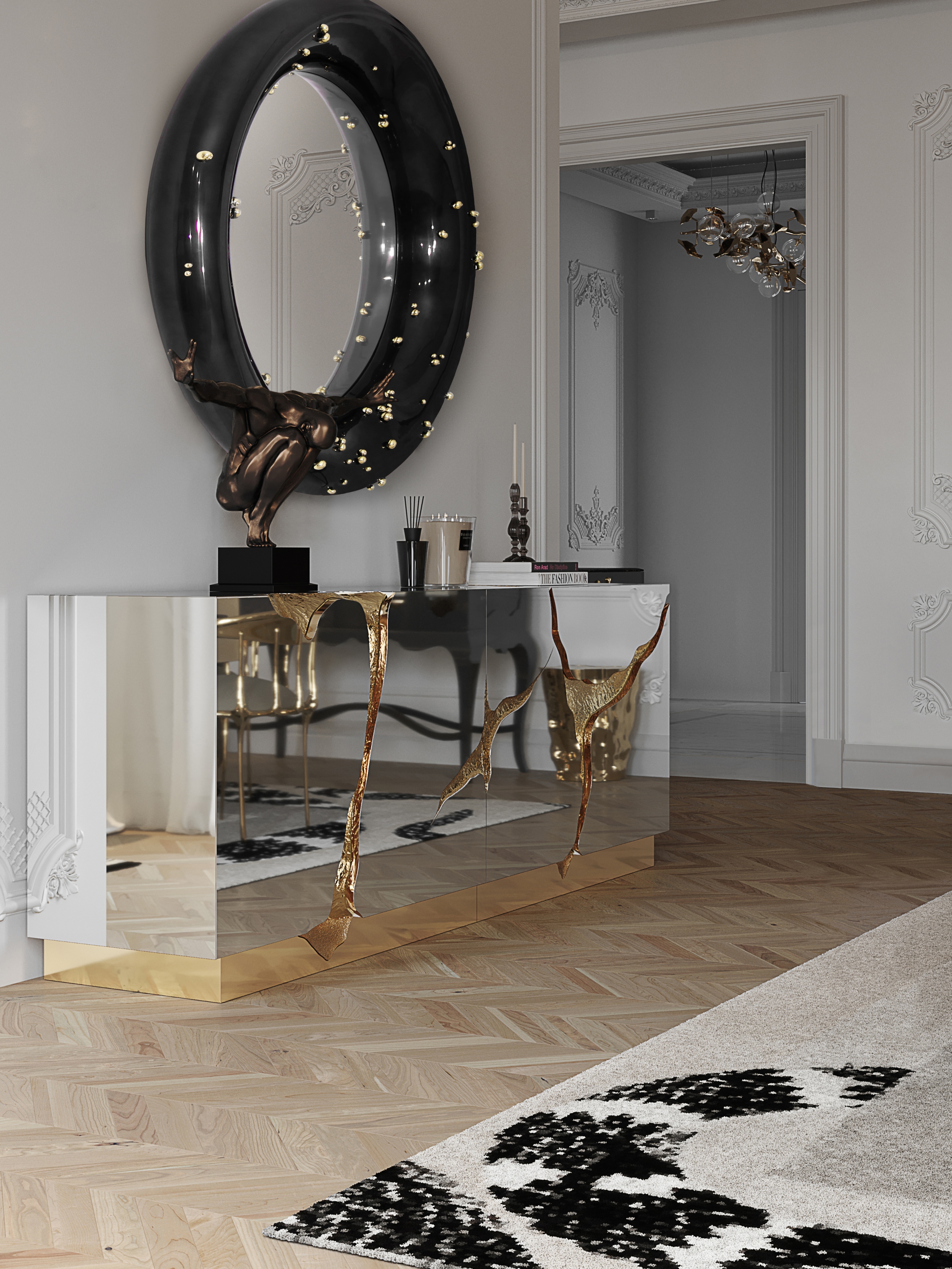 sophisticated hallway interior design with a beige area IMPERIAL SNAKE&nbsp;rug by Rug'Society