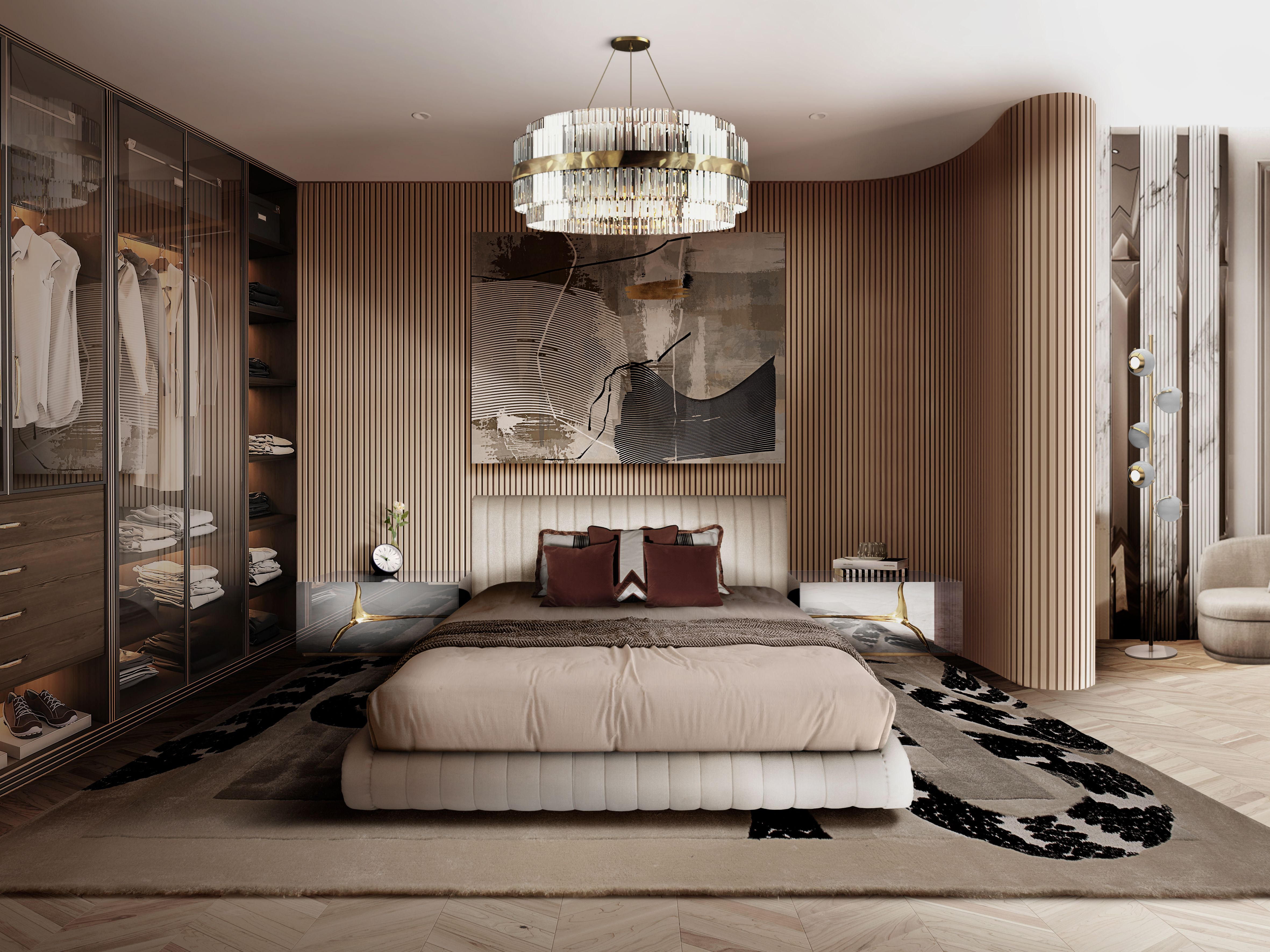 Unique and Open Bedroom with the Illustrious Imperial Snake&nbsp;Rug by Rug'Society