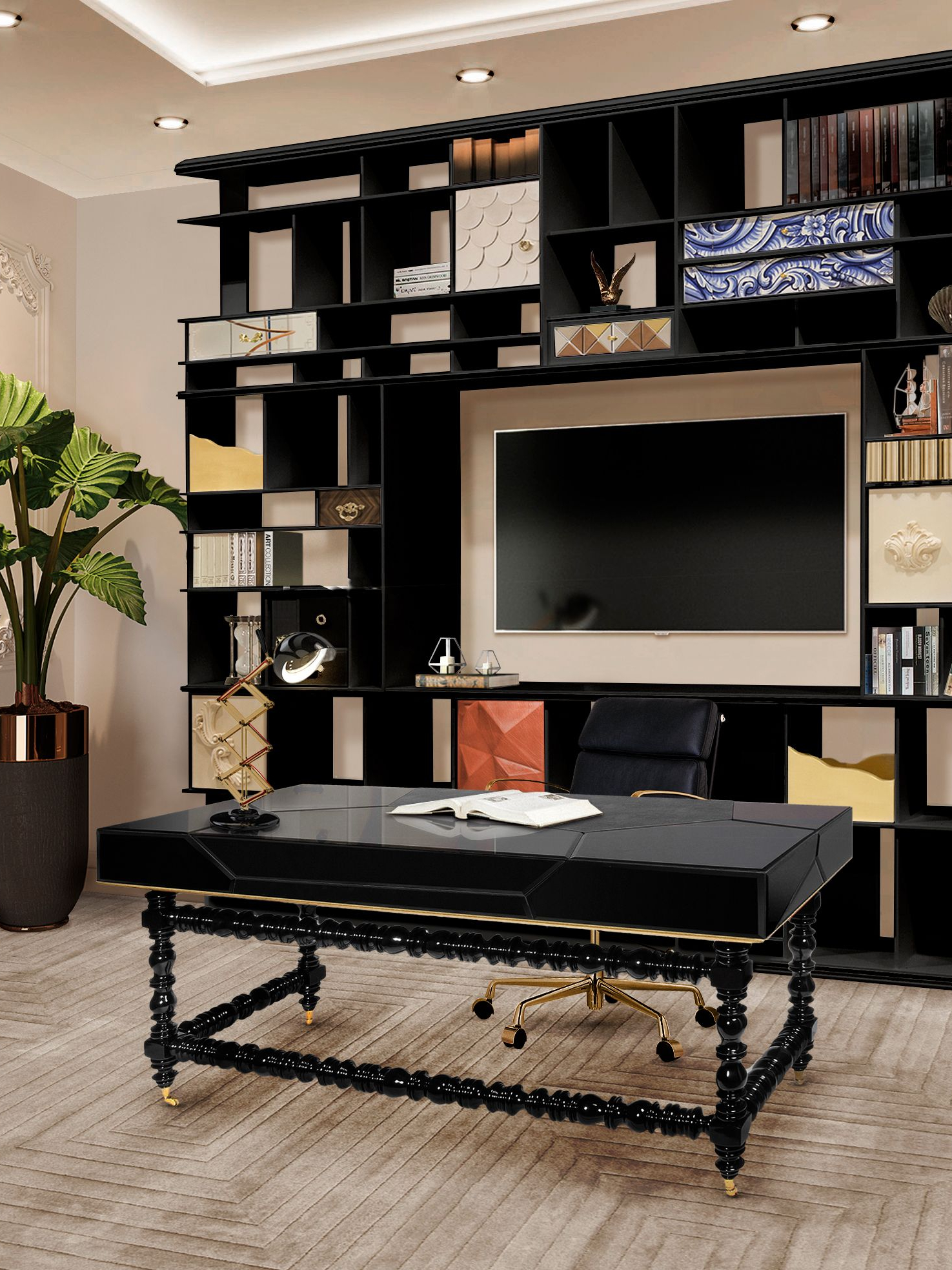 White Garden Rug and a Neutral Office&nbsp;Space by Rug'Society