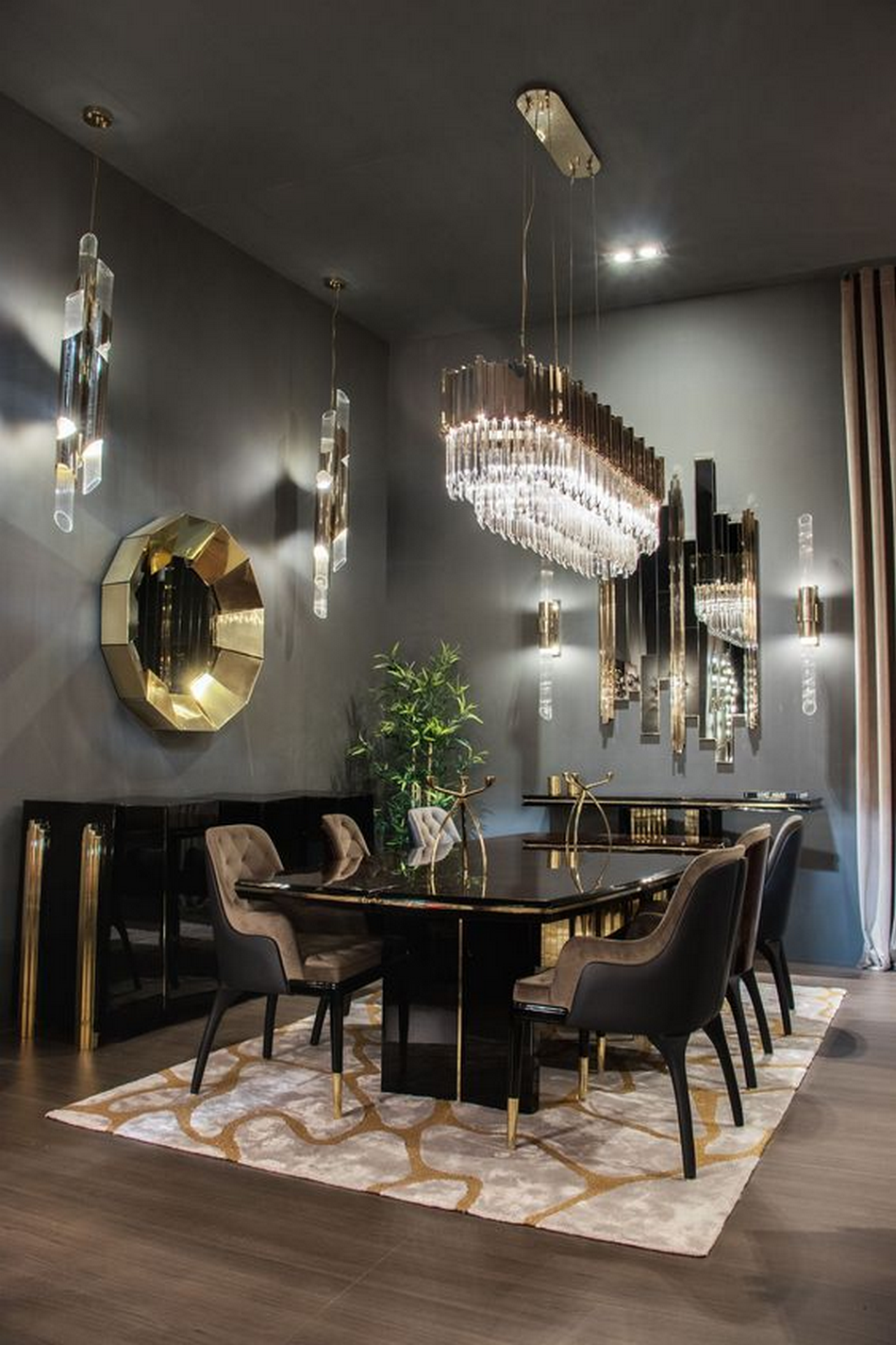 Luxurious dining room with CELL RUG. The Best Minimalist Rugs For The Dining Room