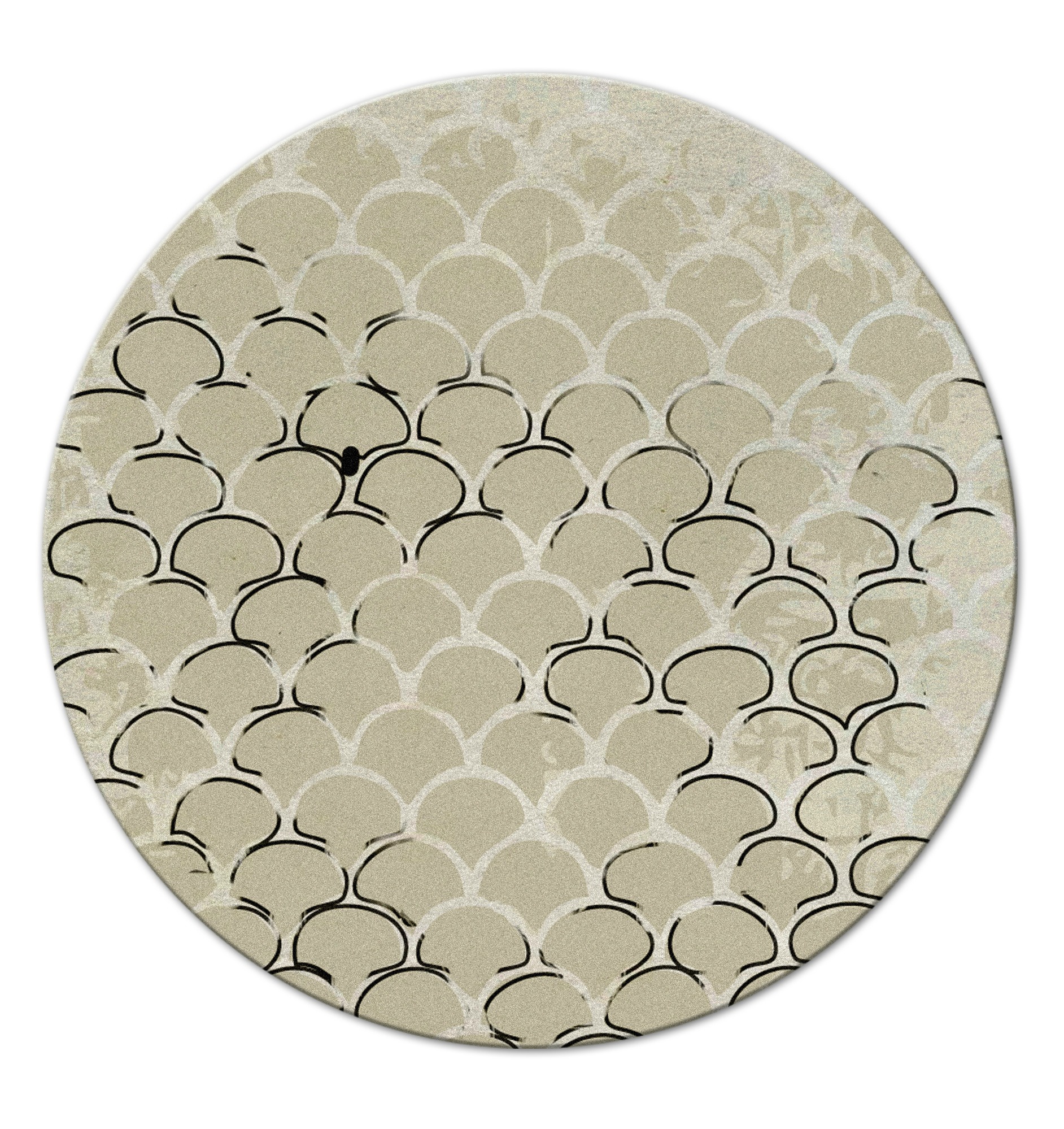 neutral round rug with a design inspired by the koi fish. Boho Chic Living Room Ideas
