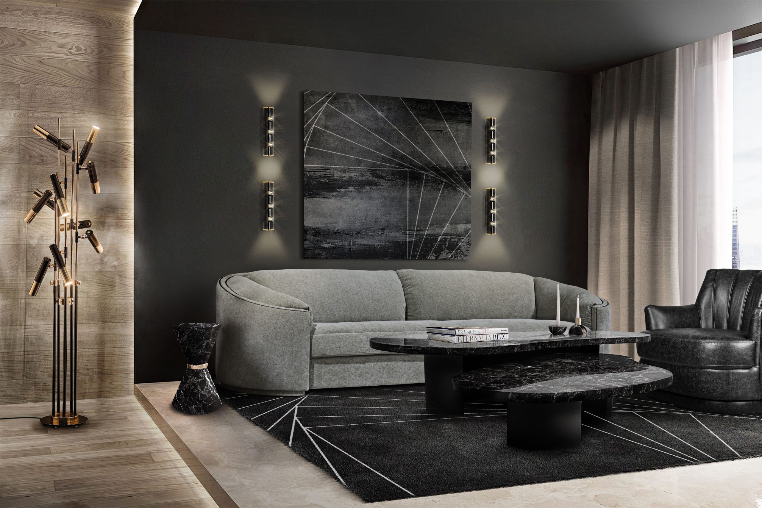 MINIMALIST LIVING ROOM WITH INCEPTION RUG