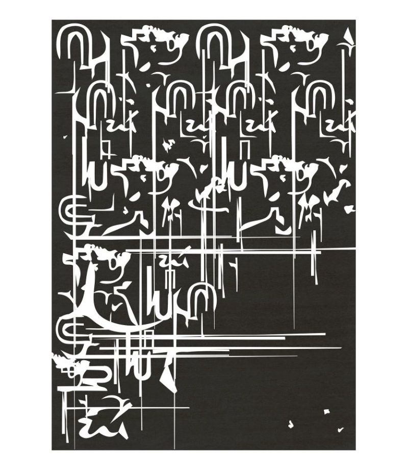 Blanc handmade Ink Urban rug. The simple yet artistic rug will create some depth to the room. The dark colors along with some touches of silver and gold give a majestic feeling to the room.