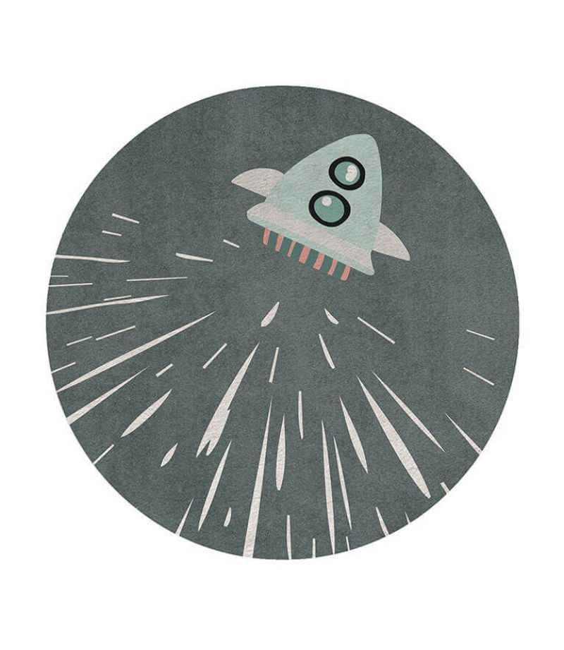 Space-Inspired Rugs That Your child will Love Thunder rocket round rug green white and gray space rocket
