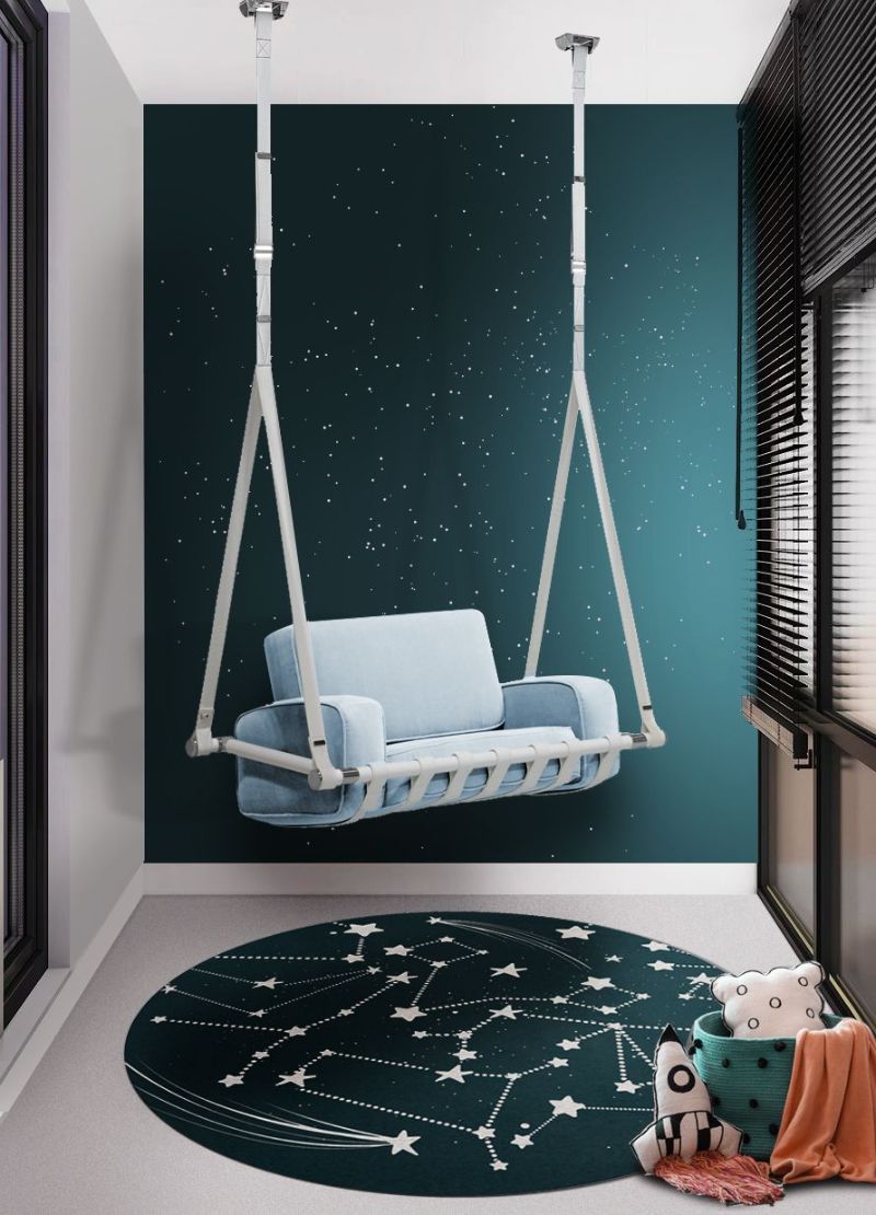 Space Inspired Rugs That Your child will Love child room stellar round rug black and white, space room, space rug