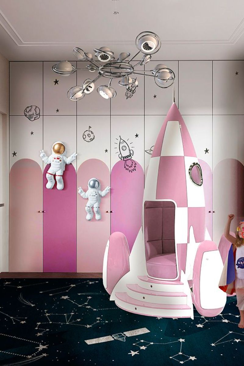 Space-Inspired Rugs That Your child will Love, a pink girl room, stellar rug black and white