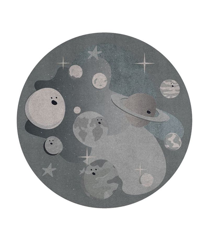 Space-Inspired Rugs That Your child will Love planet party round rug moon, stars and space, gray and black tones