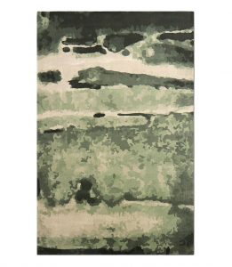green area rug with abstract pattern
