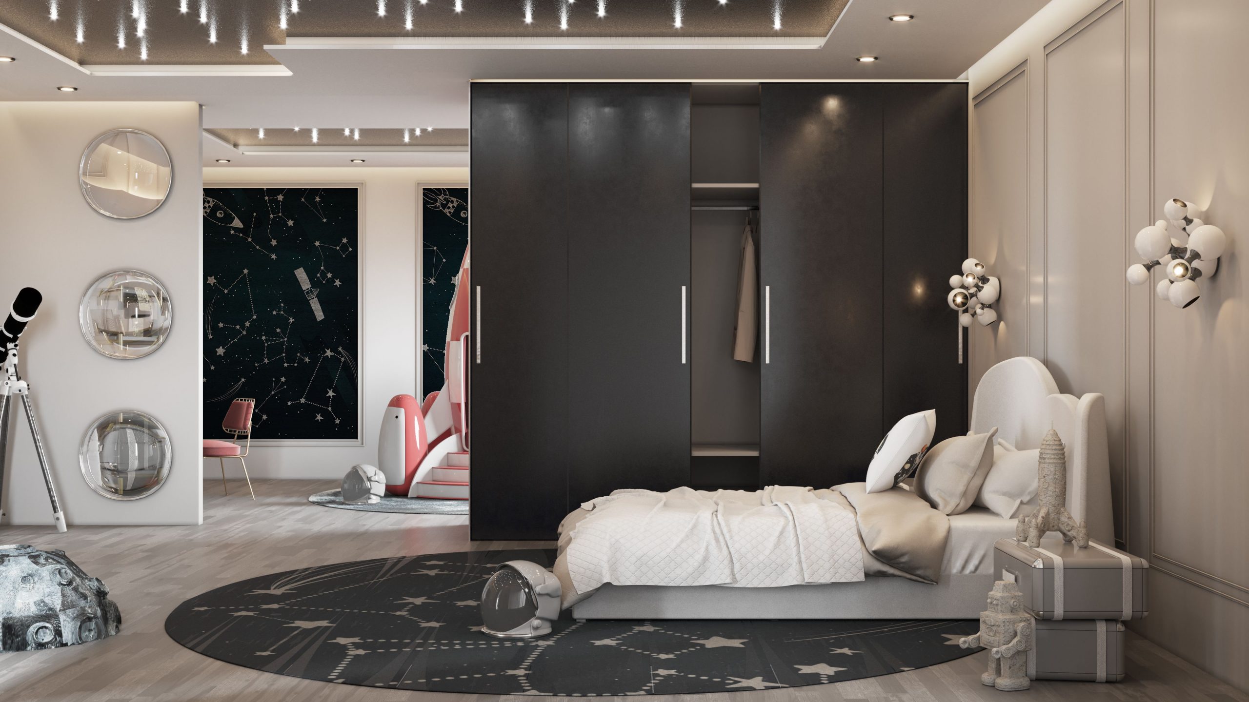 Kids Bedroom with Stellar Round Rug