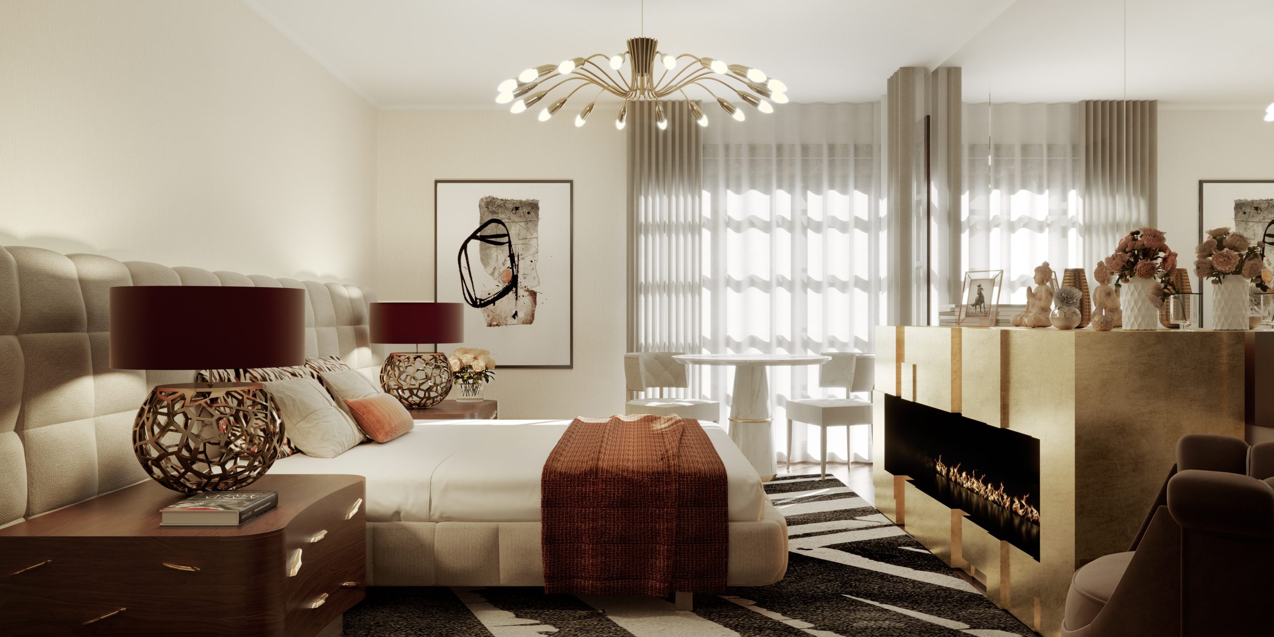 Luxurious Bedroom with Palm Rug